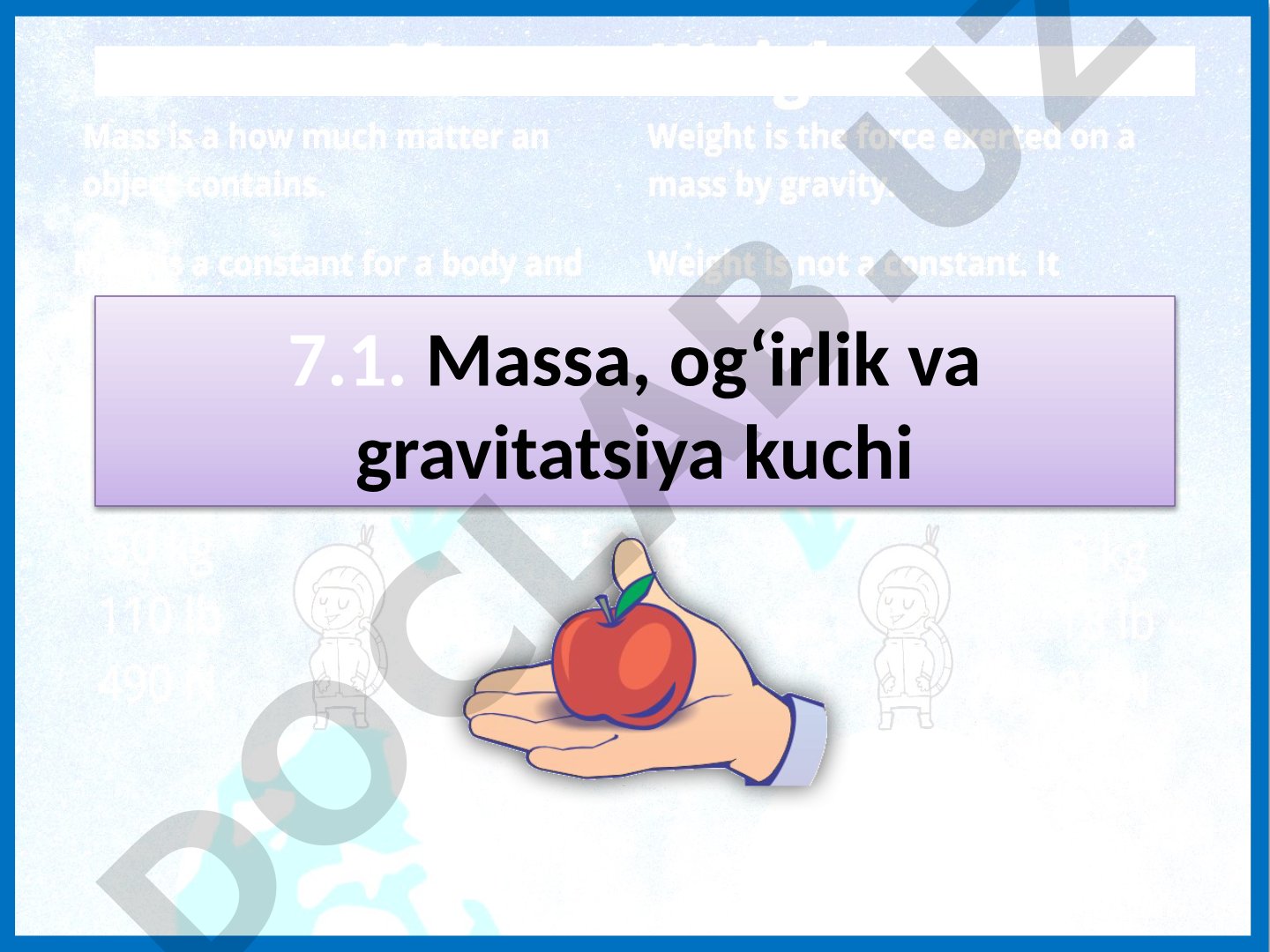 Massa, og'irlik va gravitatsiya kuchi