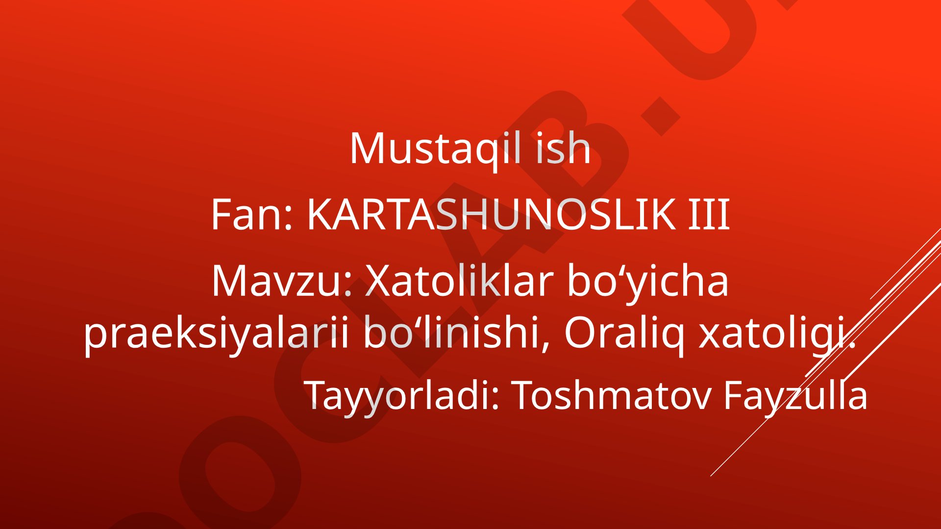 Xatoliklar bo'yicha proyeksiyalarning bo'linishi, oraliq xatoligi