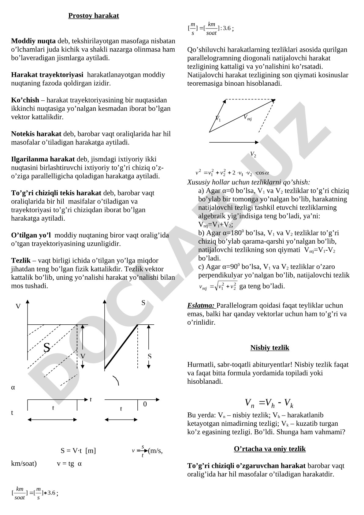 Moddiy nuqta harakati va kinematika asoslari
