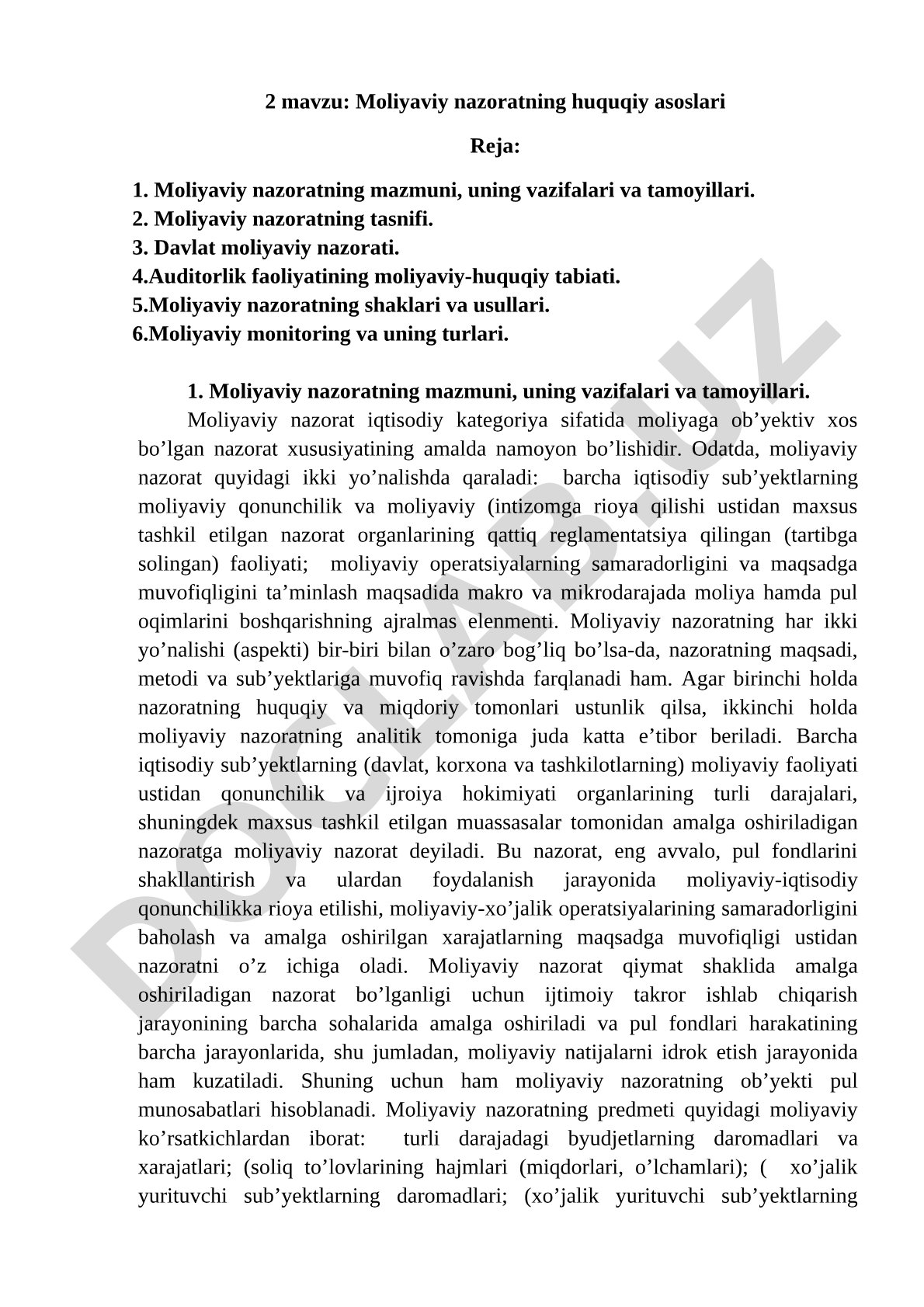 Moliyaviy nazoratning huquqiy asoslari
