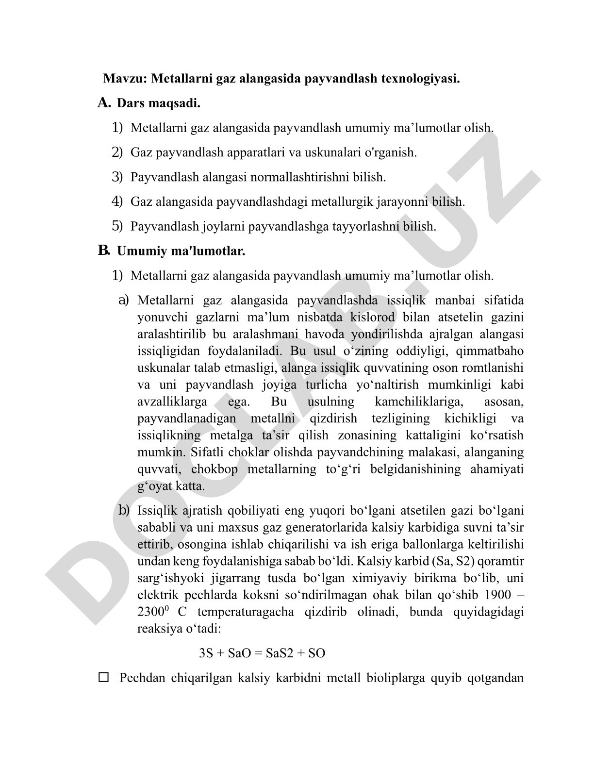 Metallarni gaz alangasida payvandlash texnologiyasi