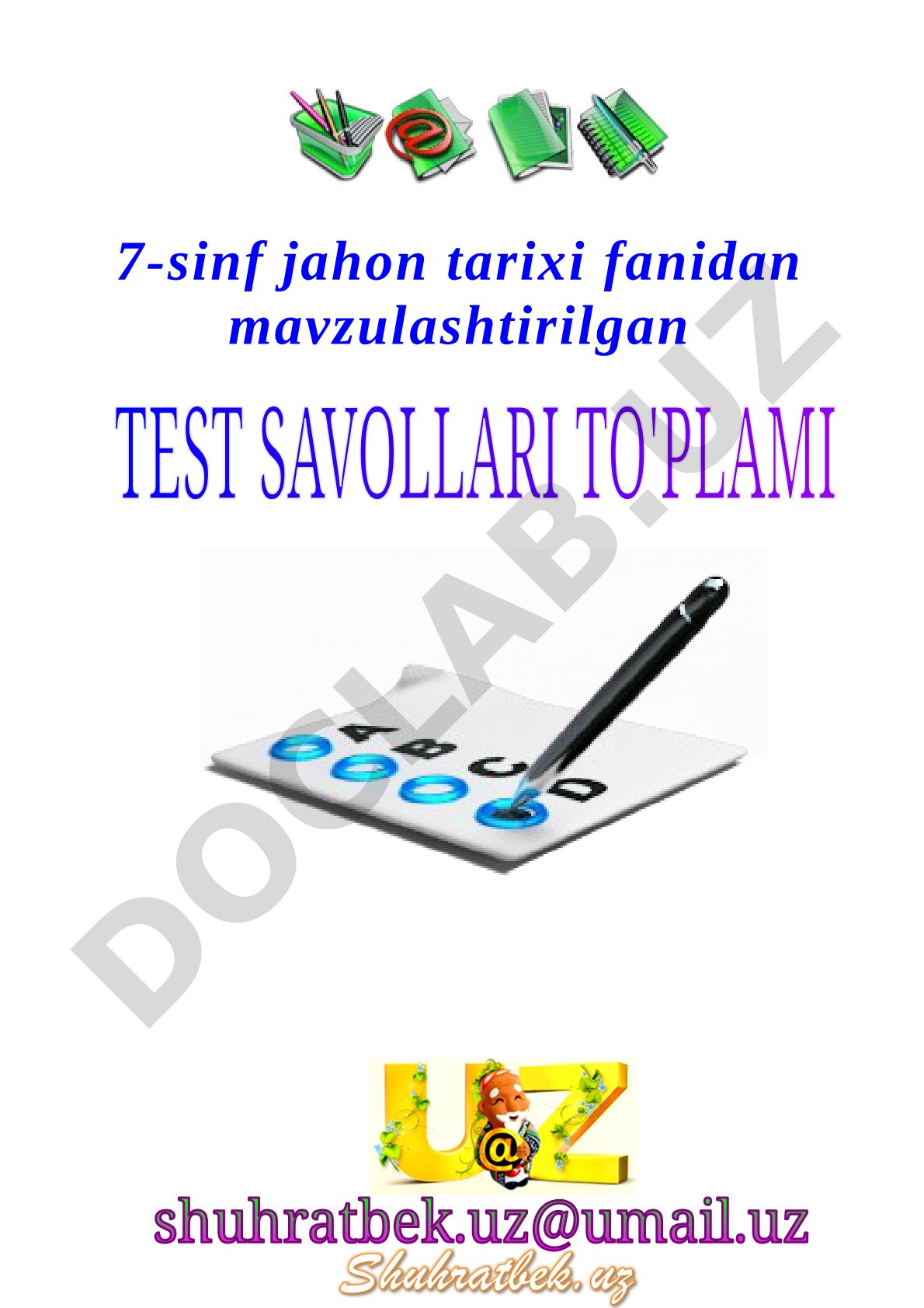 7-sinf jahon tarixi fanidan mavzulashtirilgan test savollari