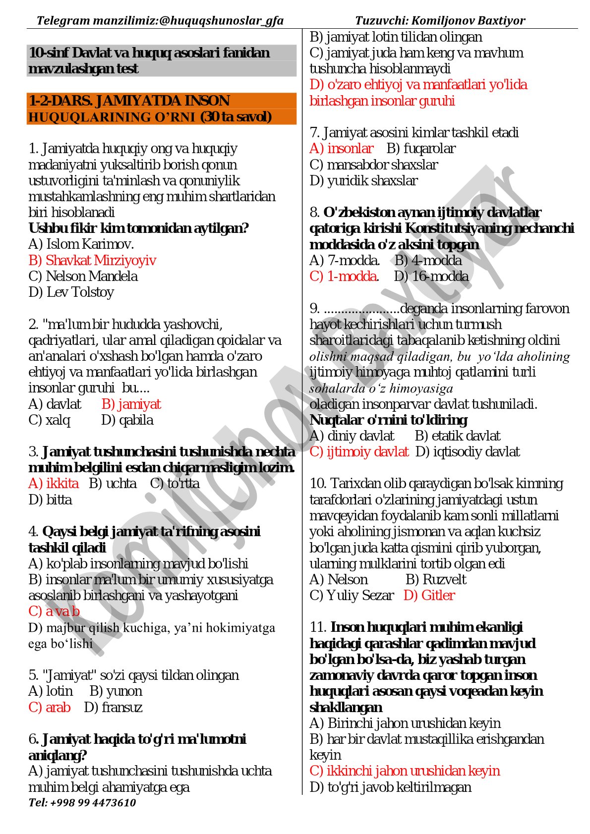 Jamiyatda inson huquqlarining o'rni