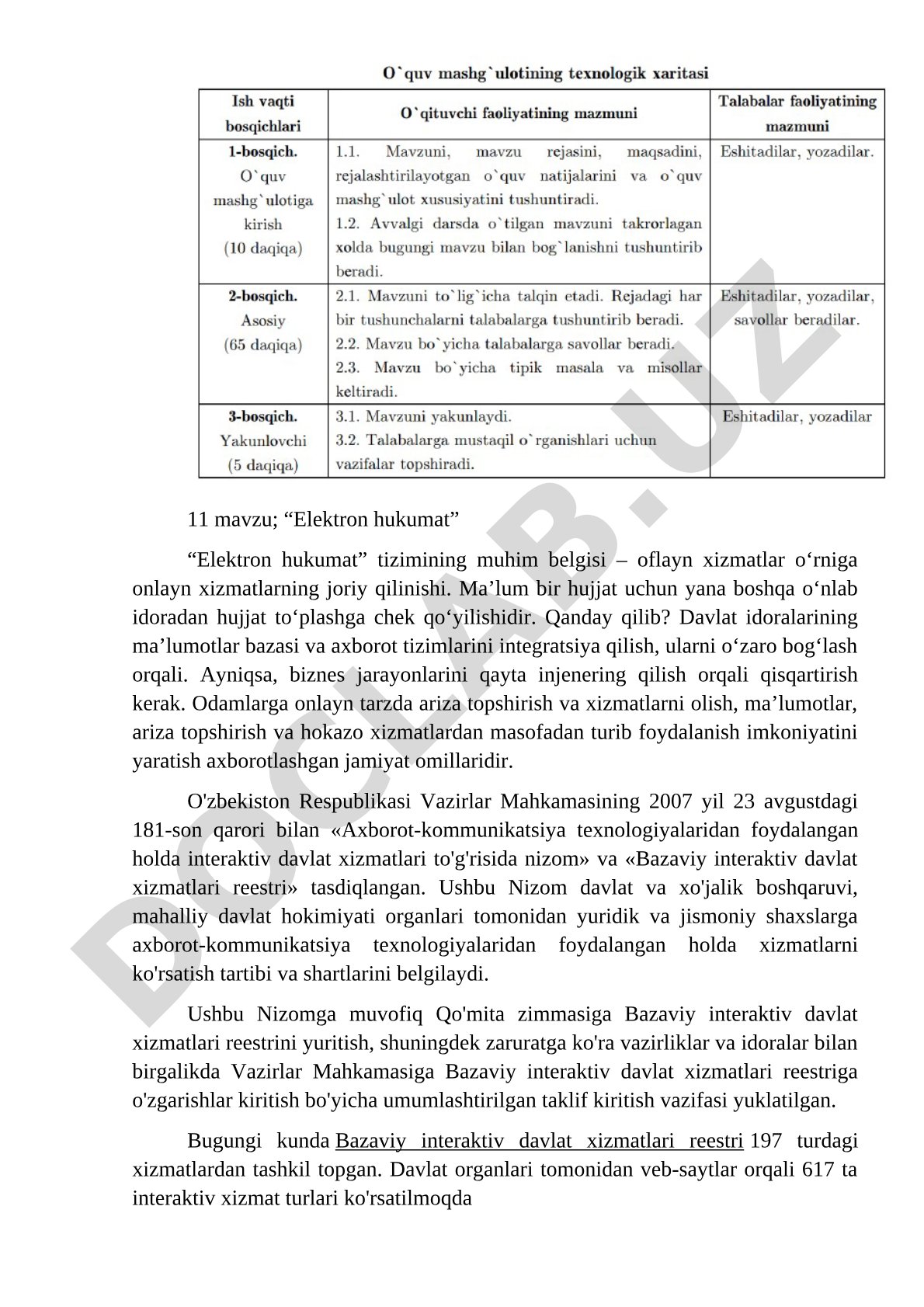 Elektron hukumat tizimining afzalliklari, onlayn xizmatlar va 2007 yilgi nizom
