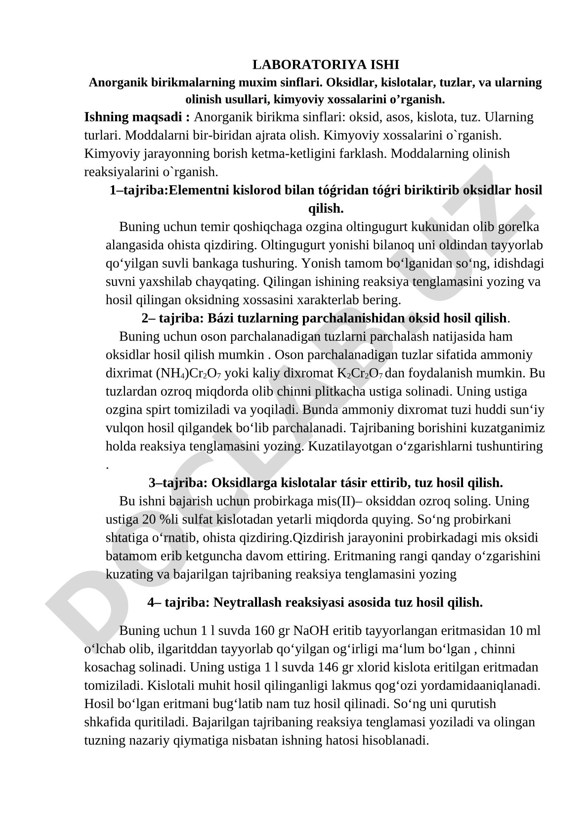 Anorganik birikmalarning muhim sinflari: oksidlar, kislotalar, tuzlar