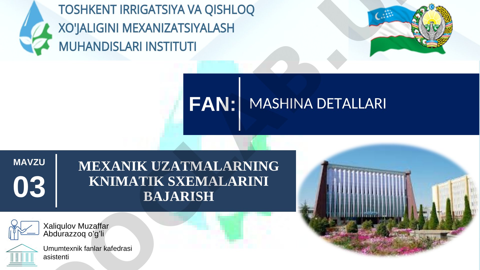 Mexanik uzatmalarning knimatik sxemalarini bajarish
