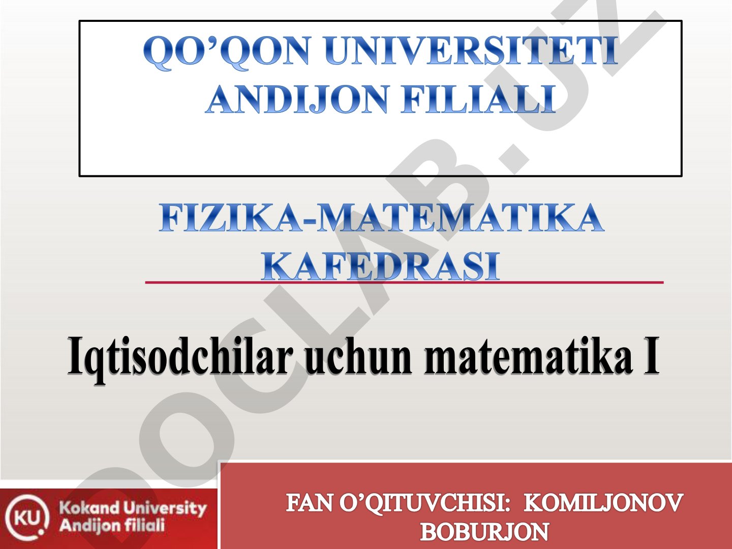 Iqtisodchilar uchun matematika fanidan ishchi dastur