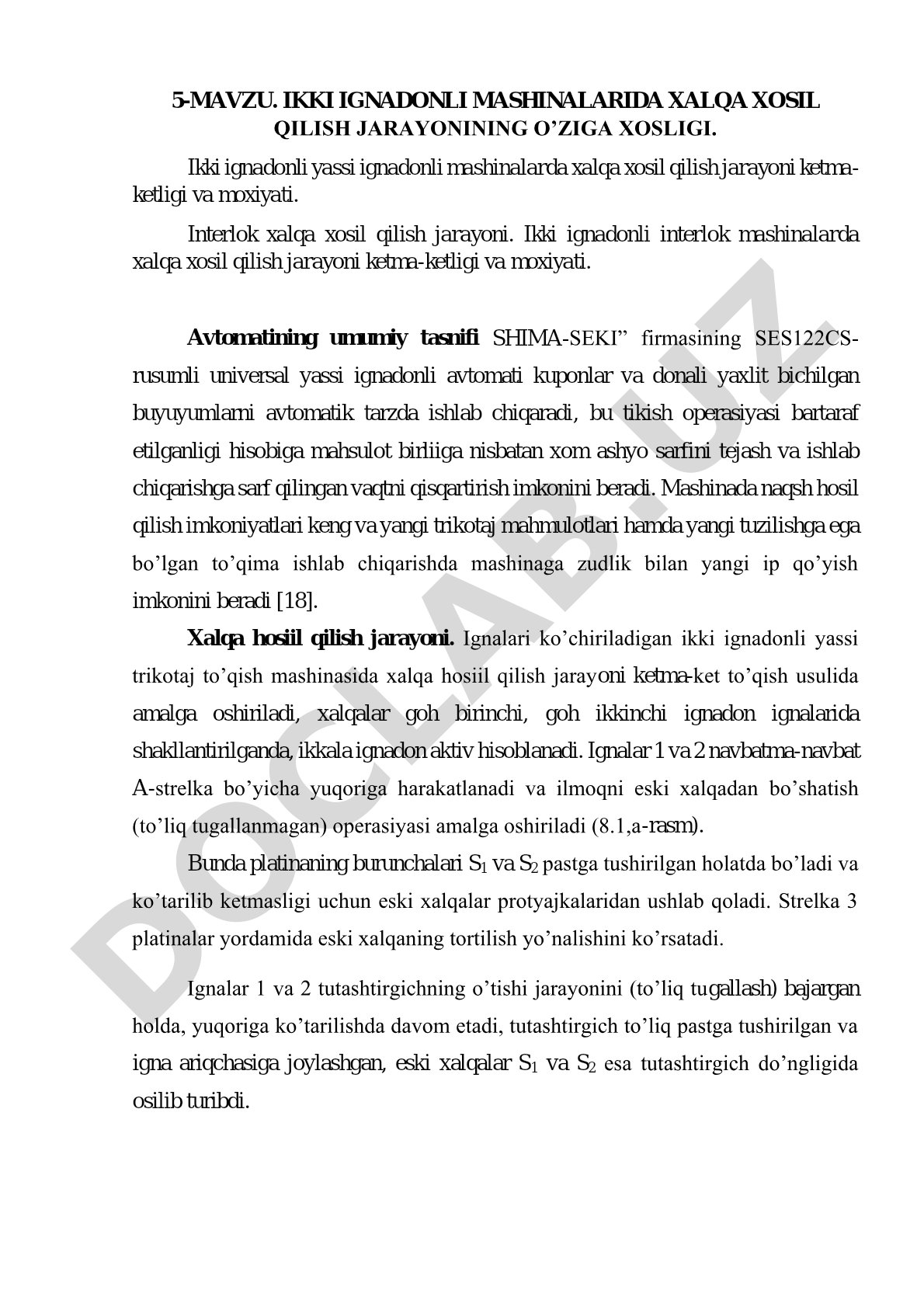 Ikki ignadonli mashinalarida xalqa xosil qilish jarayonining o’ziga xosligi