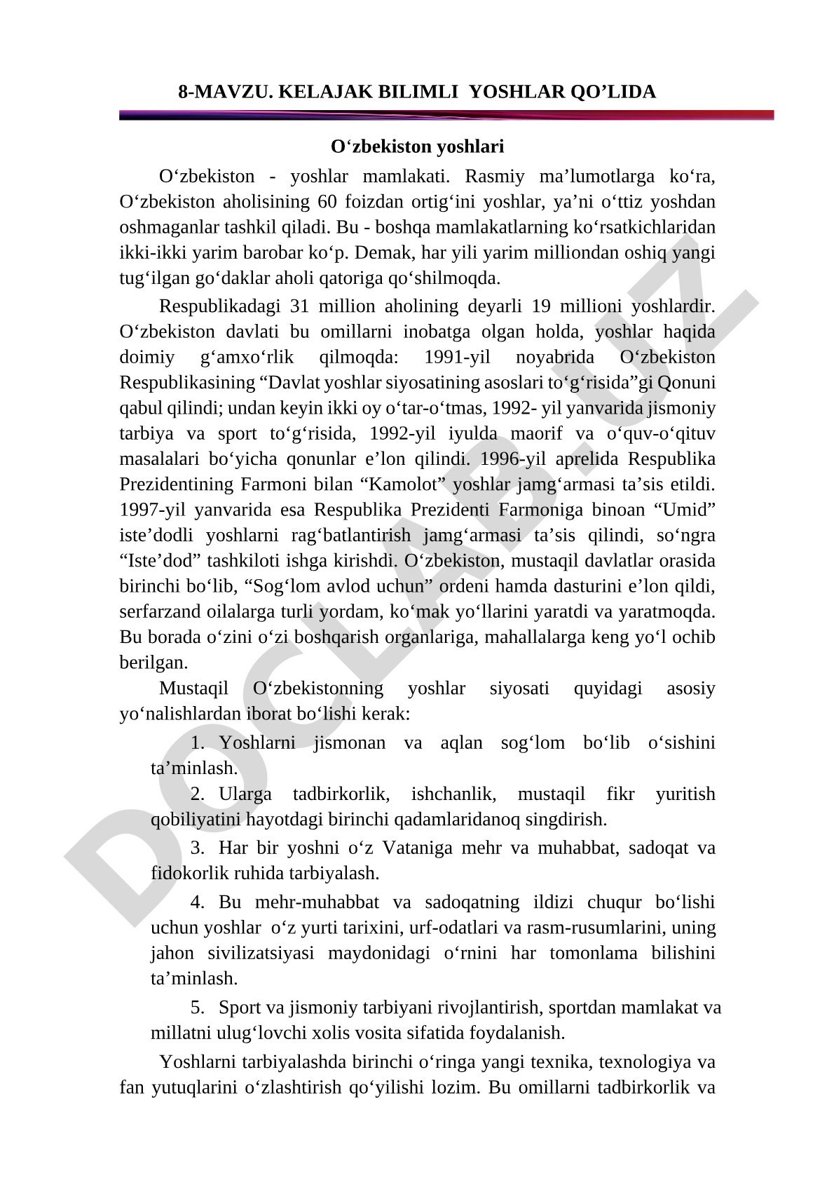 KELAJAK BILIMLI YOSHLAR QO’LIDA