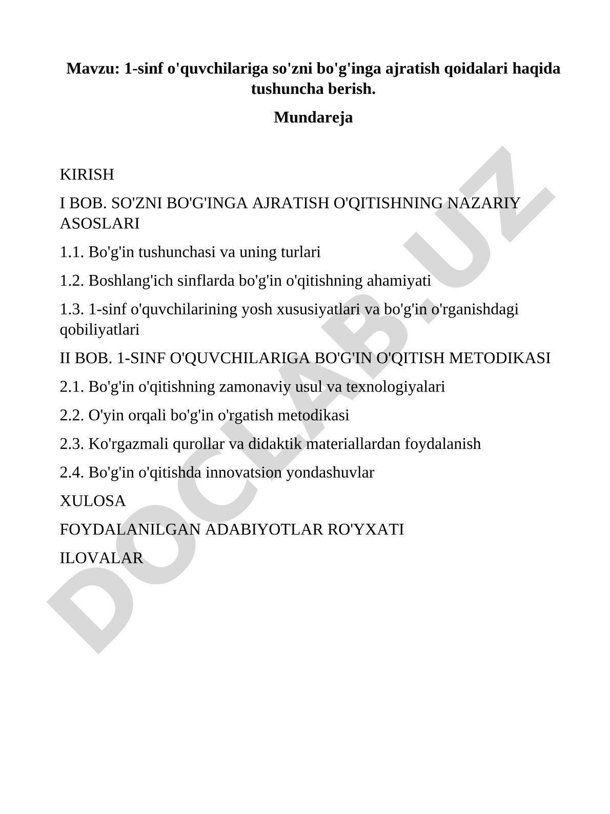 1-sinf o'quvchilariga so'zni bo'g'inga ajratish qoidalari haqida tushuncha berish