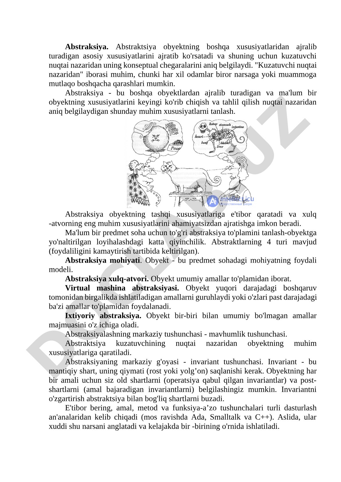Abstraksiya tushunchasi va uning 4 turi bayon qilingan