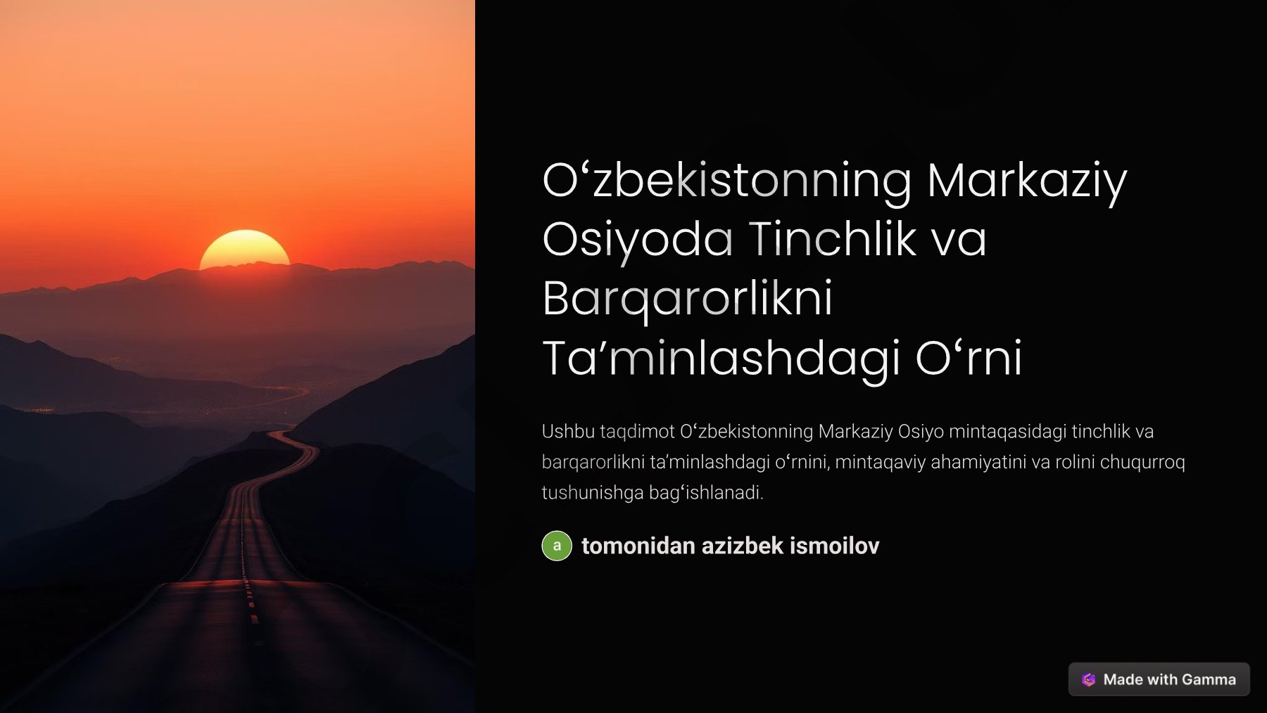 O'zbekistonning Markaziy Osiyoda Tinchlik va Barqarorlikni Ta'minlashdagi O'rni