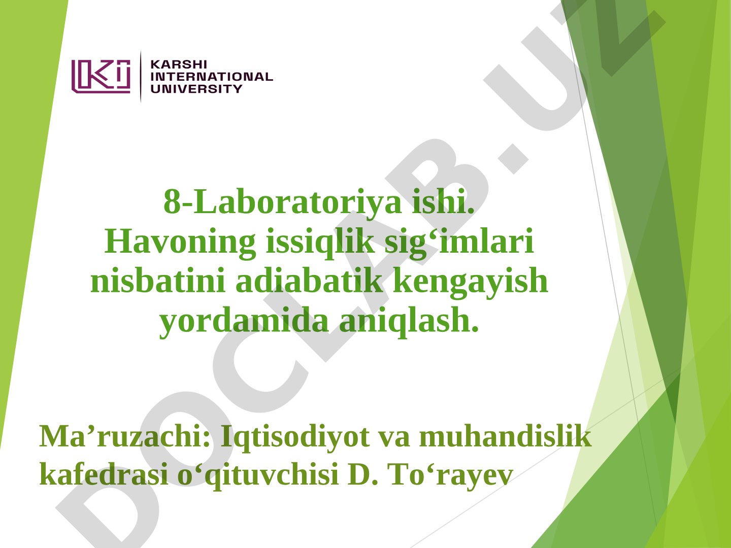 Havoning issiqlik sig‘imlari nisbatini adiabatik kengayish yordamida aniqlash