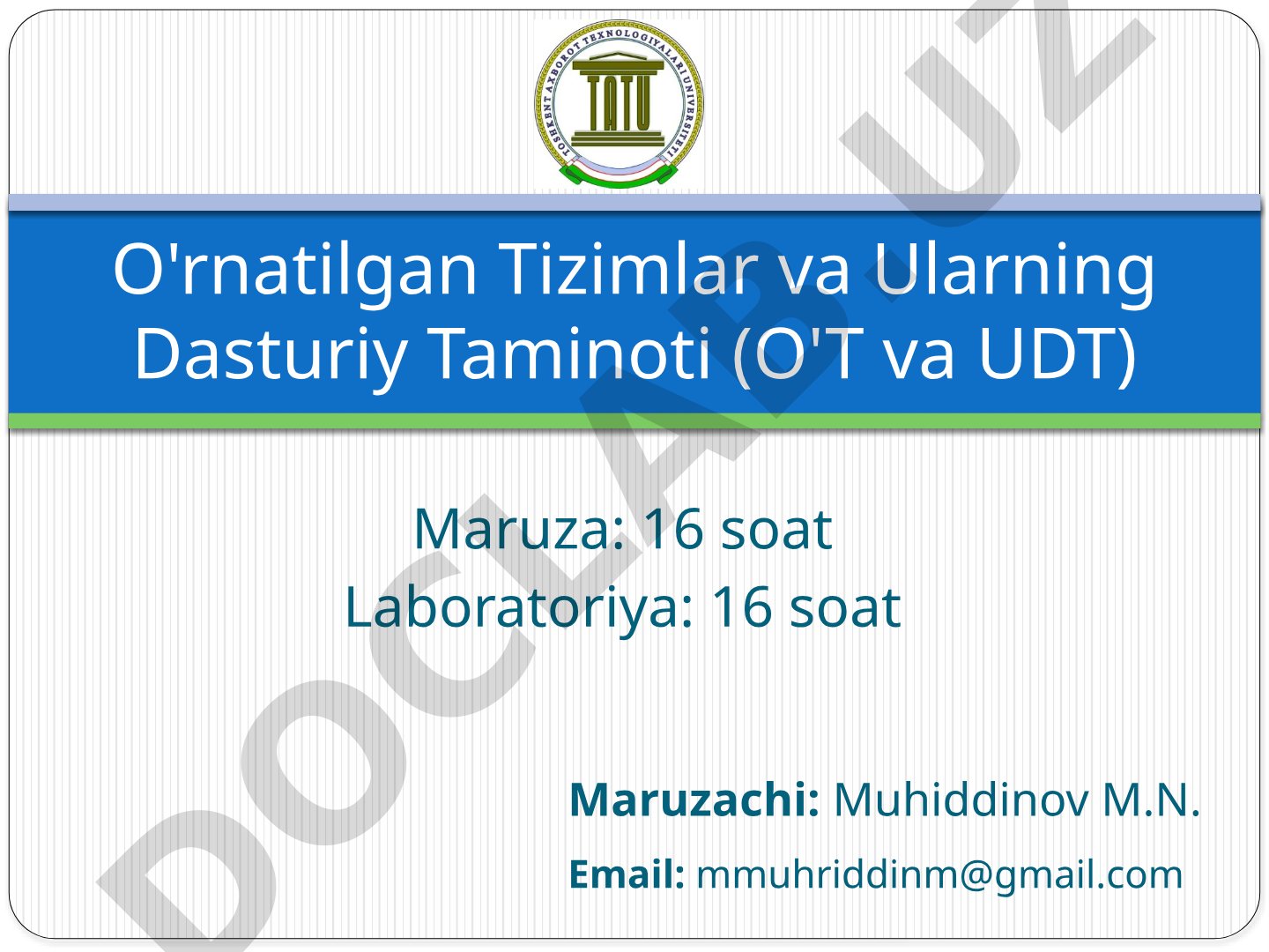 O'rnatilgan Tizimlar va Ularning Dasturiy Taminoti