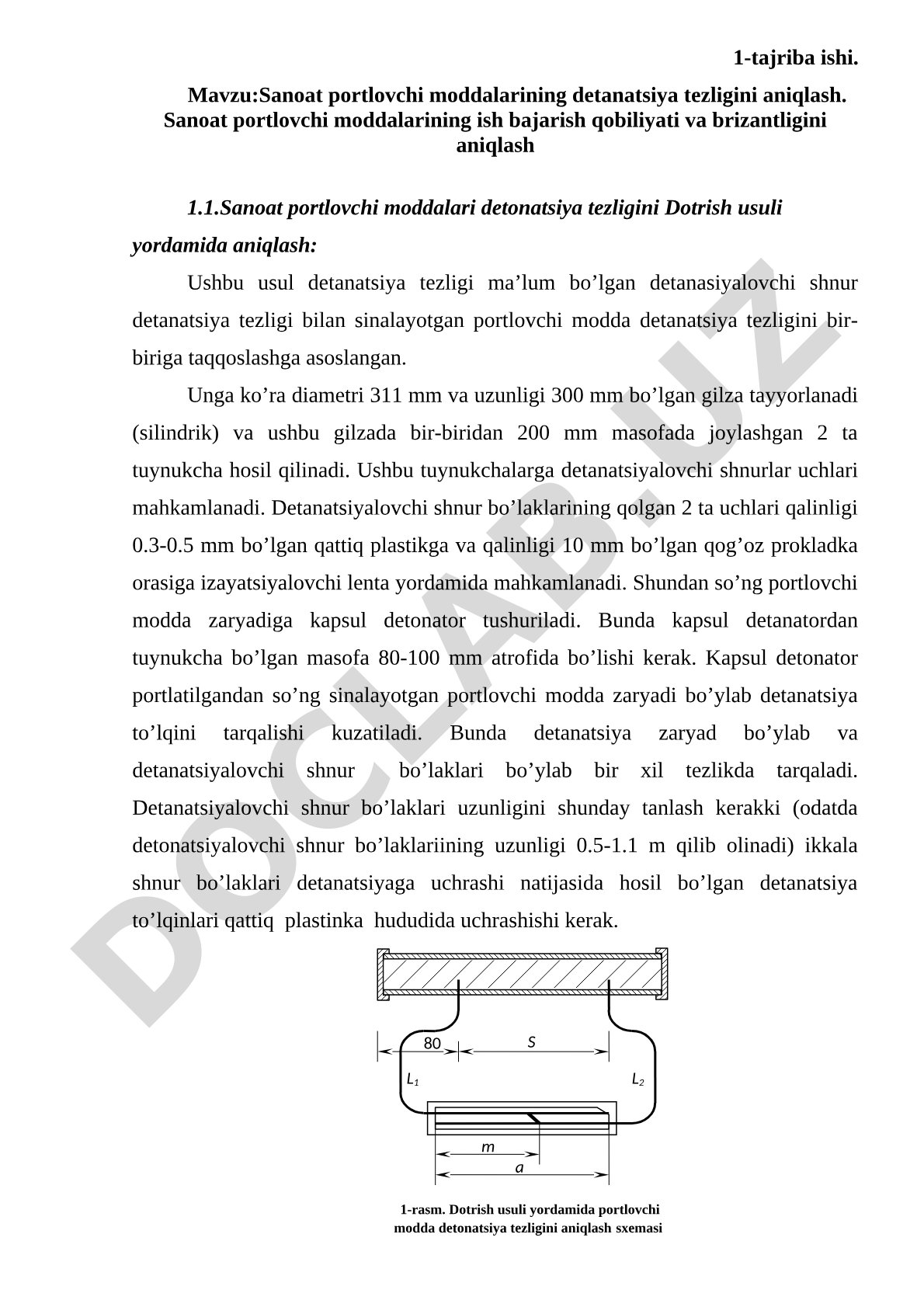 Sanoat portlovchi moddalarining detanatsiya tezligini aniqlash