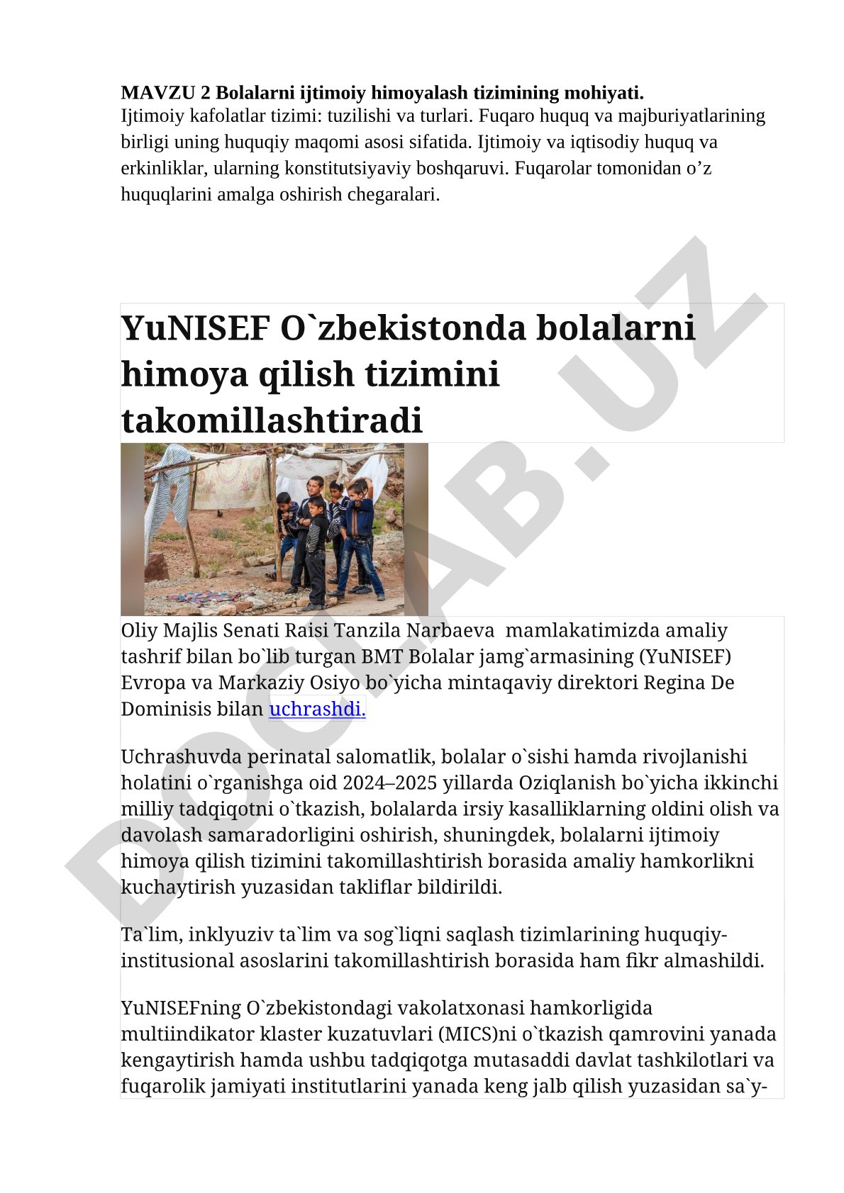 Bolalarni ijtimoiy himoyalash tizimining mohiyati