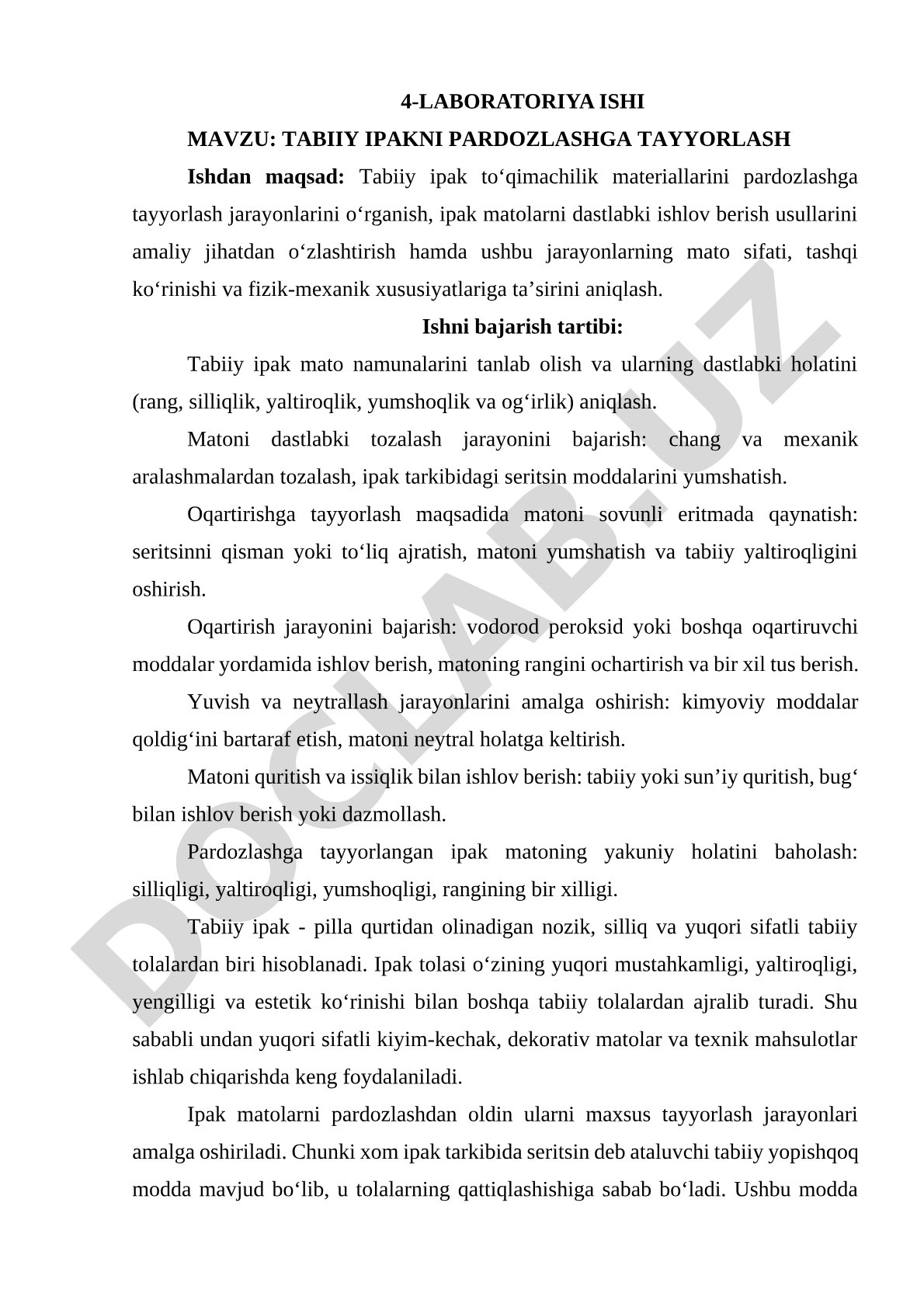 Tabiiy ipakni pardozlashga tayyorlash
