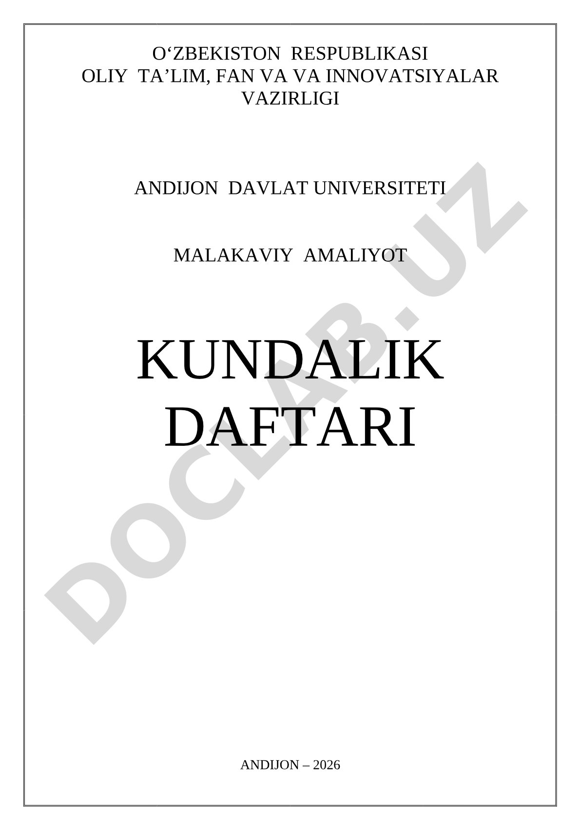 Malakaviy amaliyot kundalik daftari