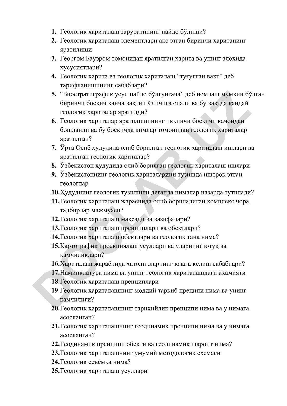 Геологик хариталаш тарихи, усуллари ва Ўзбекистондаги тадқиқотлар