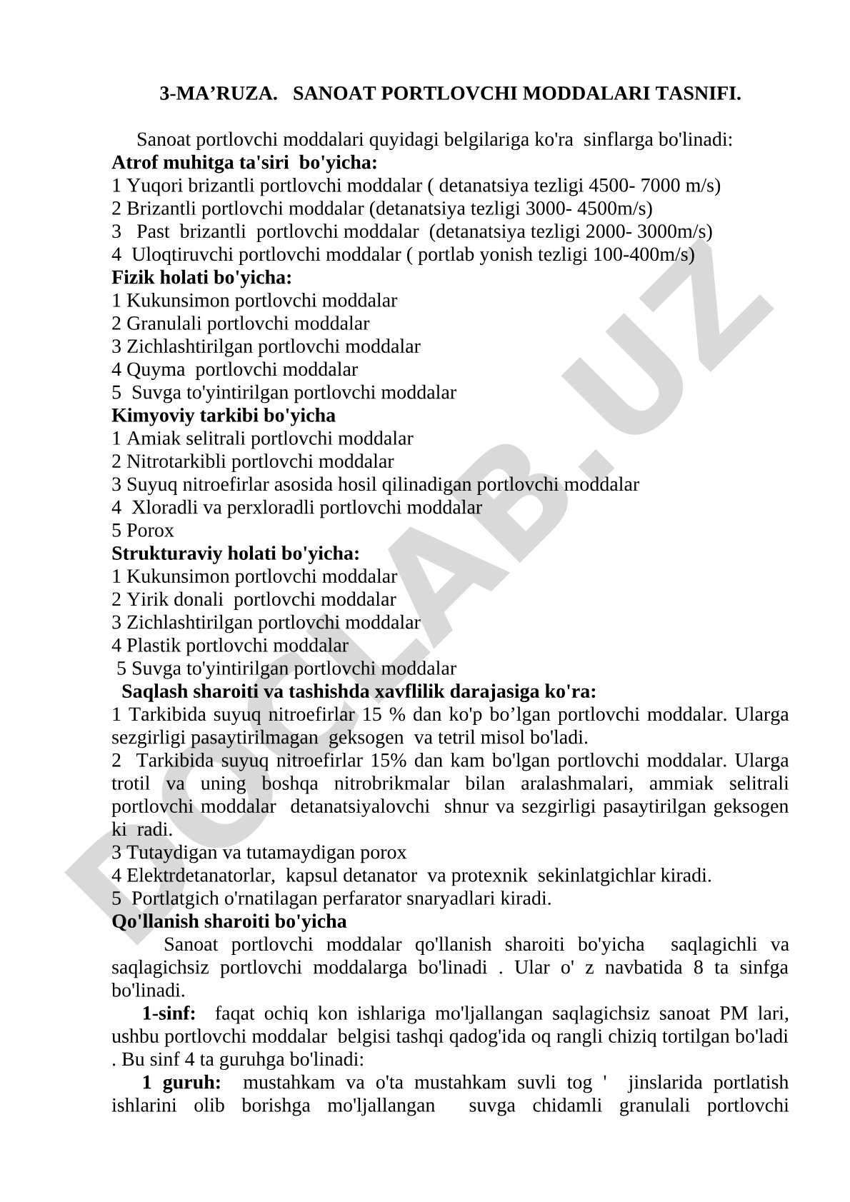 Sanoat portlovchi moddalari tasnifi