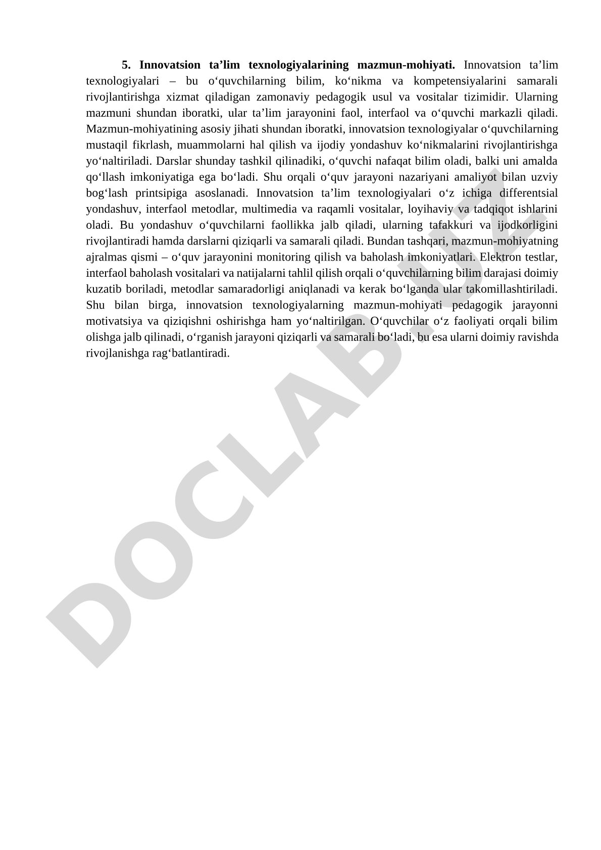 Innovatsion ta’lim texnologiyalarining mazmun-mohiyati