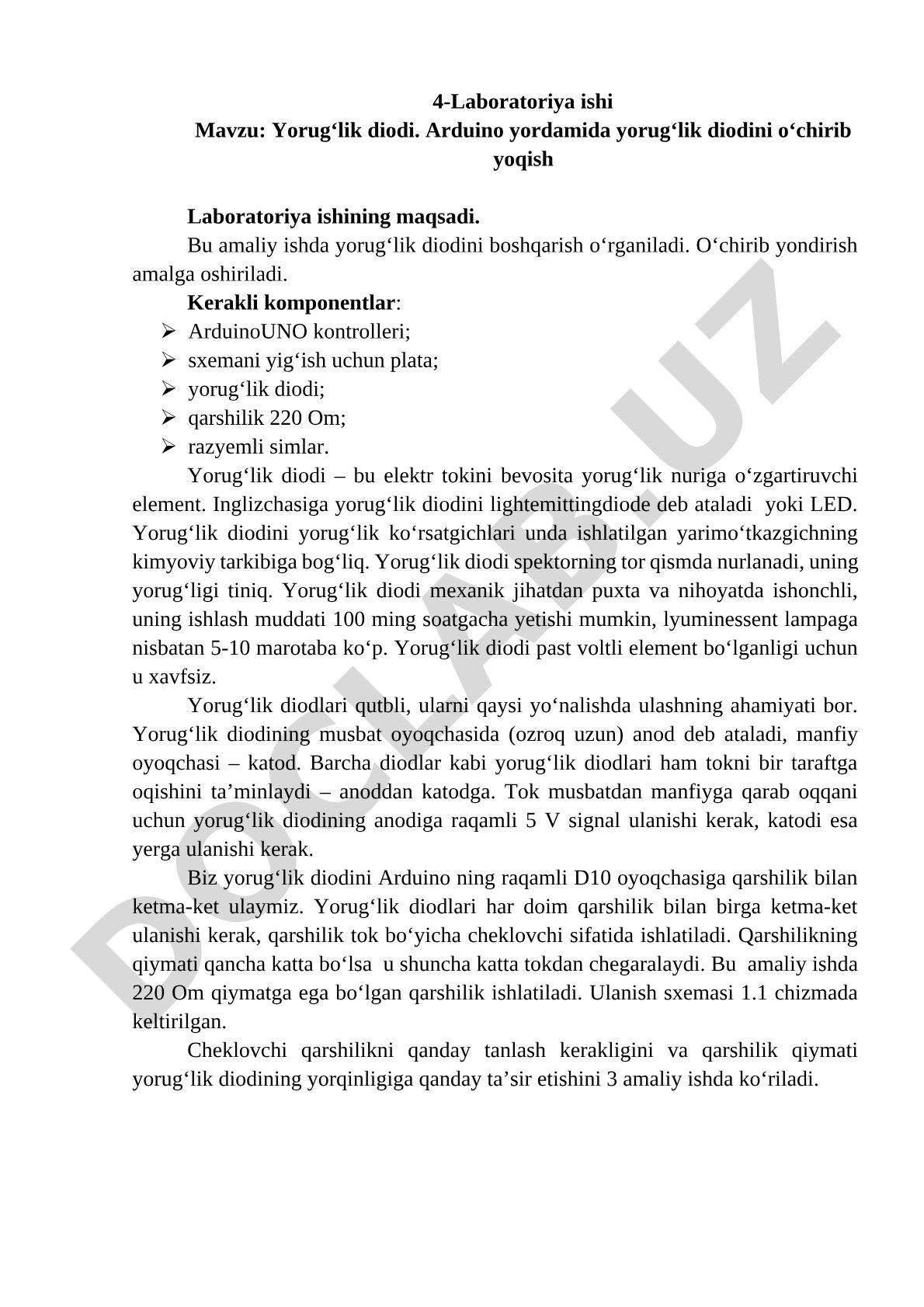 Yorug‘lik diodi. Arduino yordamida yorug‘lik diodini о‘chirib yoqish
