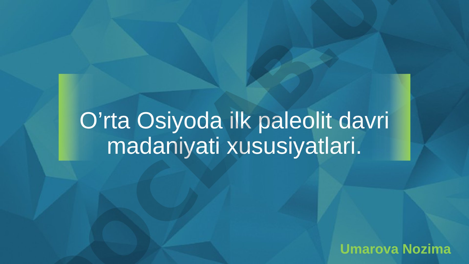 O’rta Osiyoda ilk paleolit davri madaniyati xususiyatlari