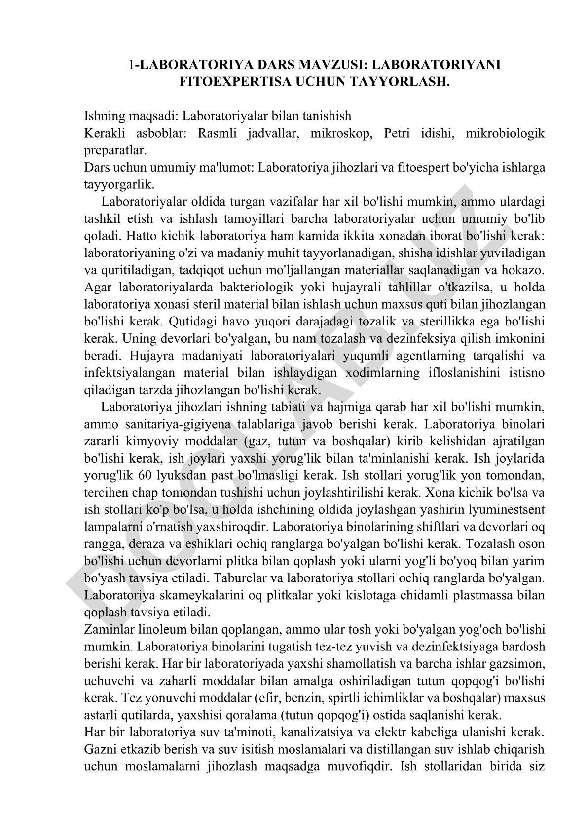 Laboratoriyani fitоekspertiza uchun tayyorlash