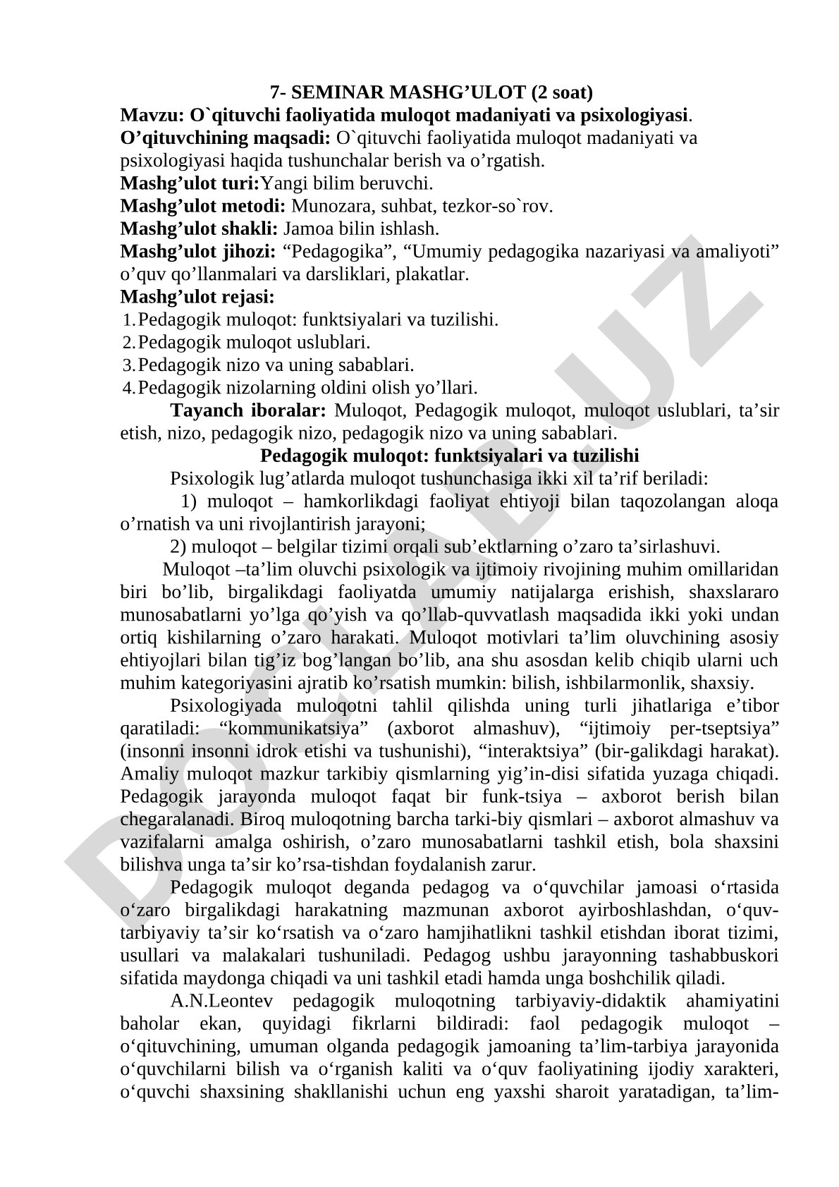 O'qituvchi faoliyatida muloqot madaniyati va psixologiyasi