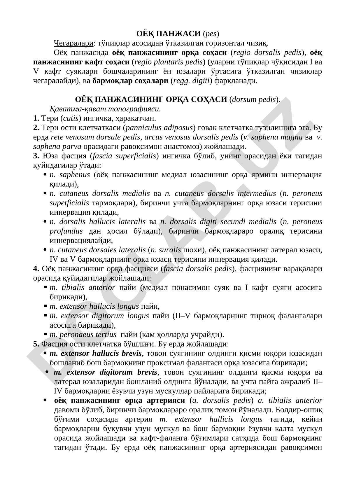Оёқ панжаси (pes) топографияси