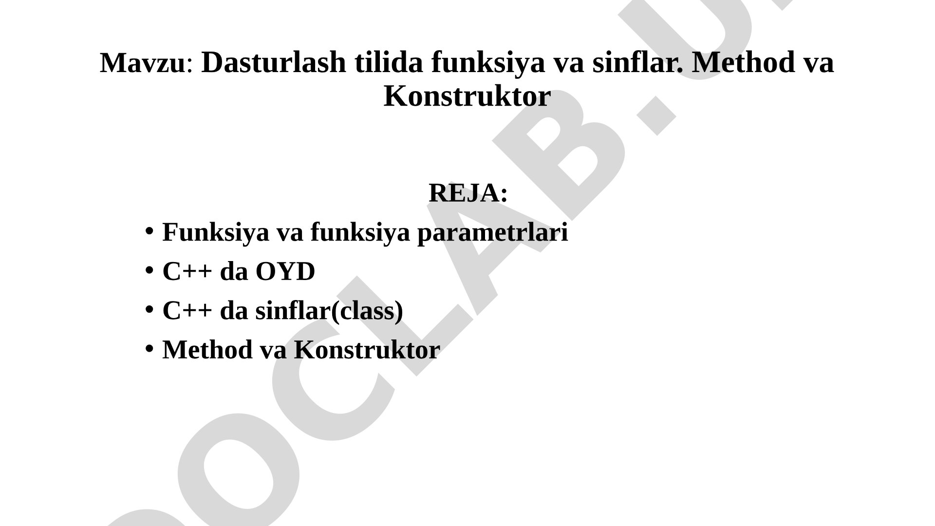 Dasturlash tilida funksiya va sinflar. Method va Konstruktor