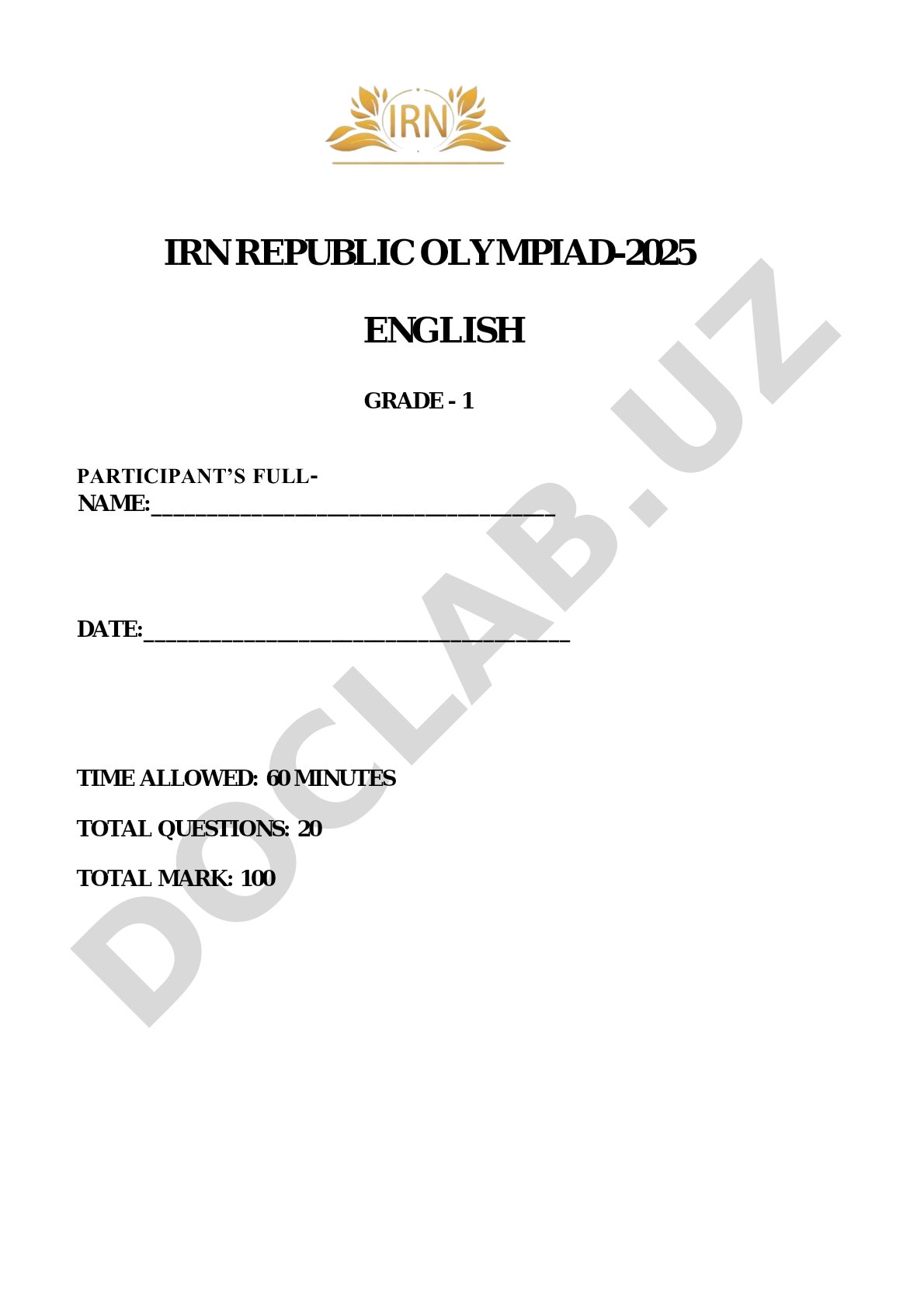 IRN Republic Olympiad 2025 English Grade 1
