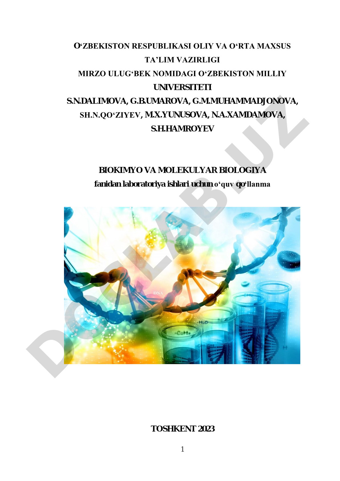 Biokimyo va molekulyar biologiya fanidan laboratoriya ishlari