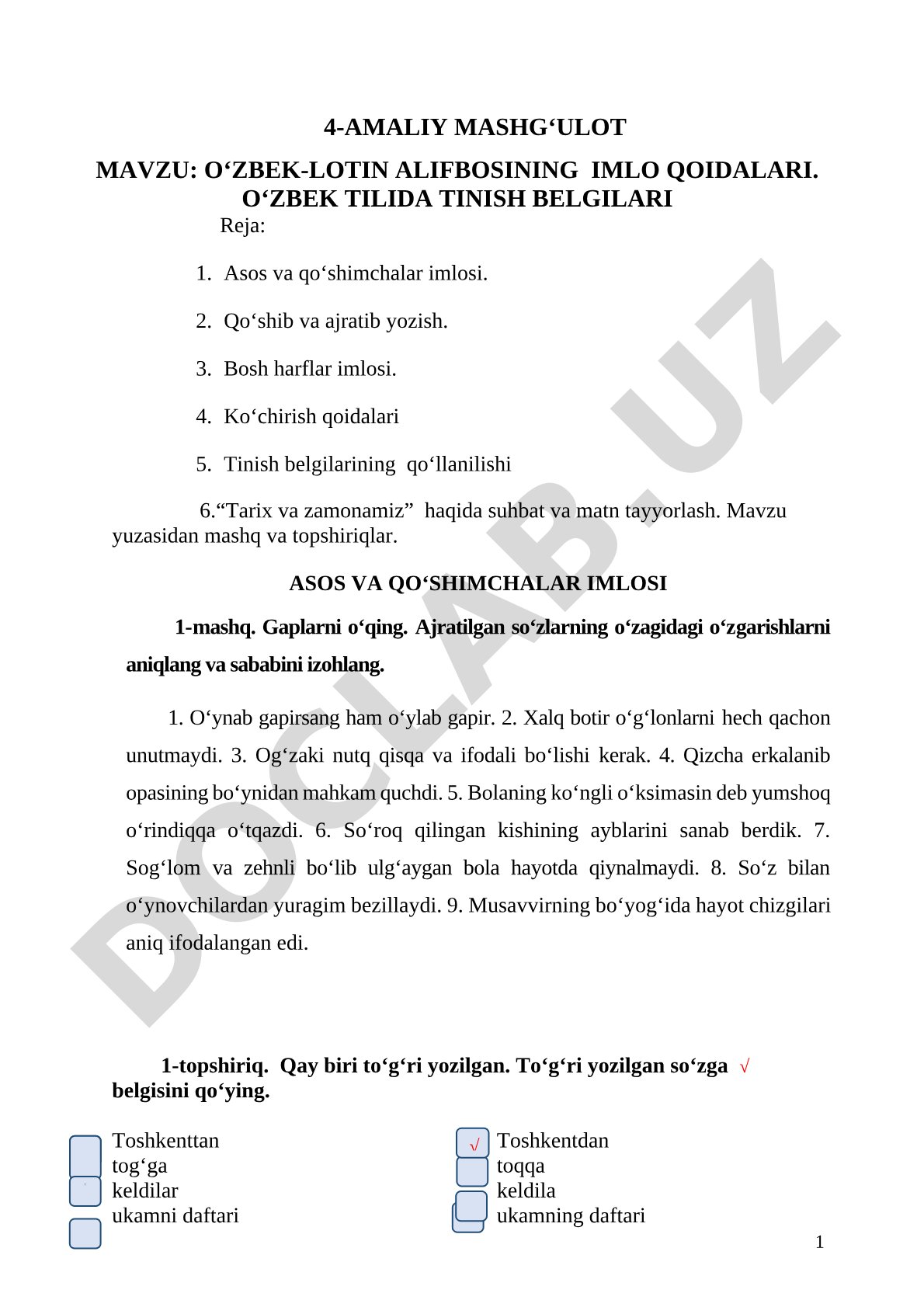 O‘zbek-lotin alifbosining imlo qoidalari. O‘zbek tilida tinish belgilari