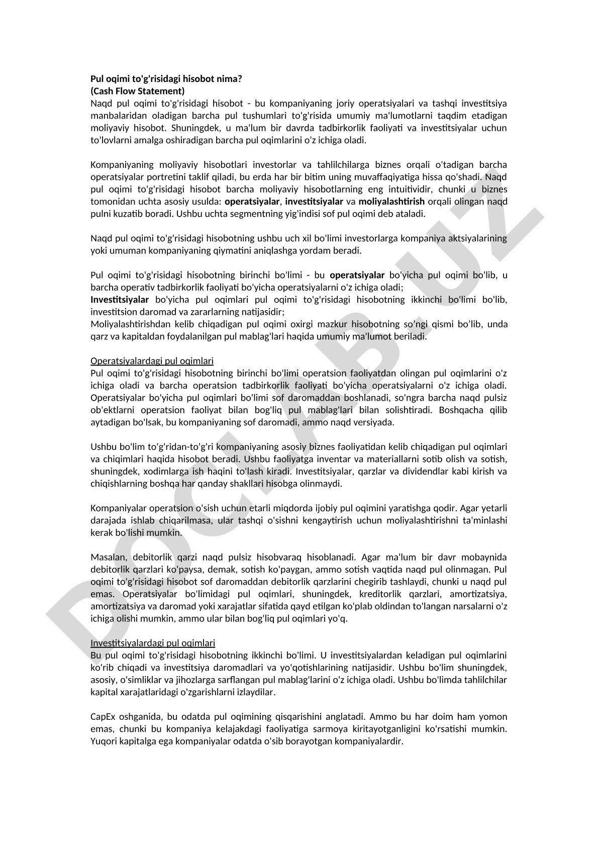 Pul oqimi to'g'risidagi hisobot (Cash Flow Statement)