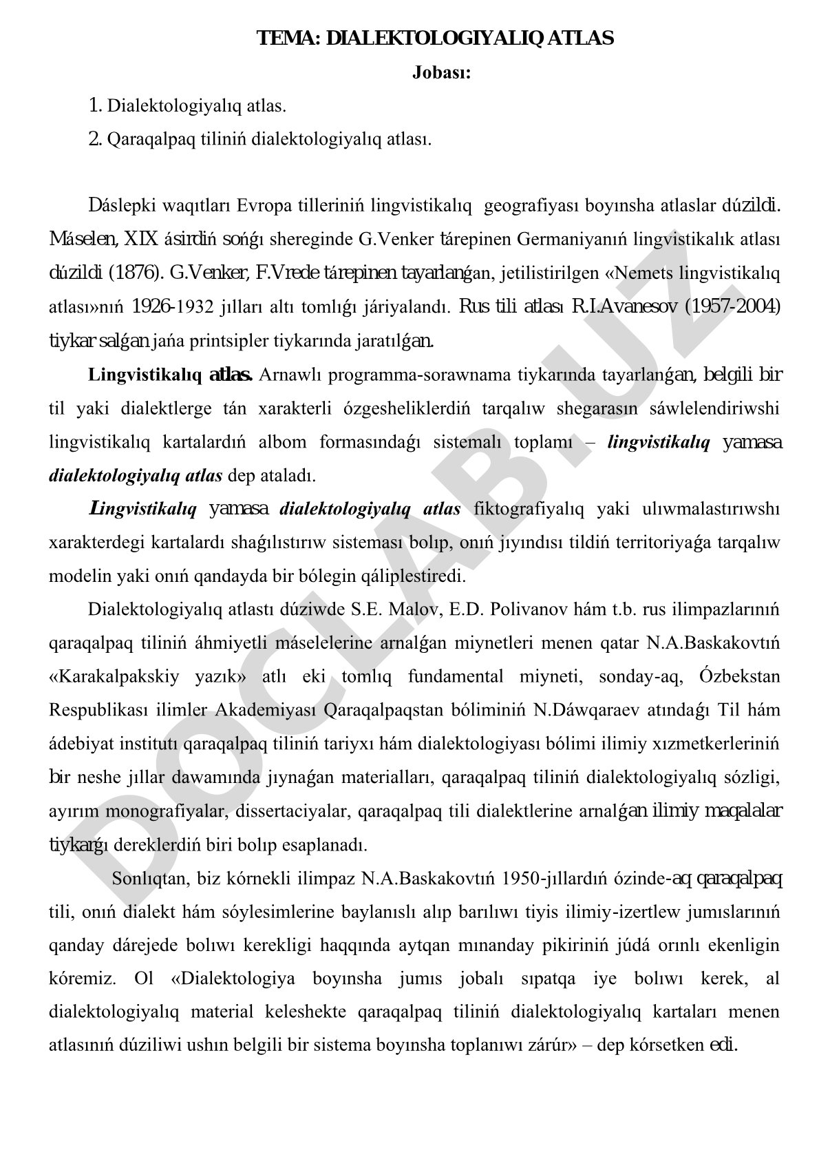 Qaraqalpaq tiliniń dialektologiyalıq atlası