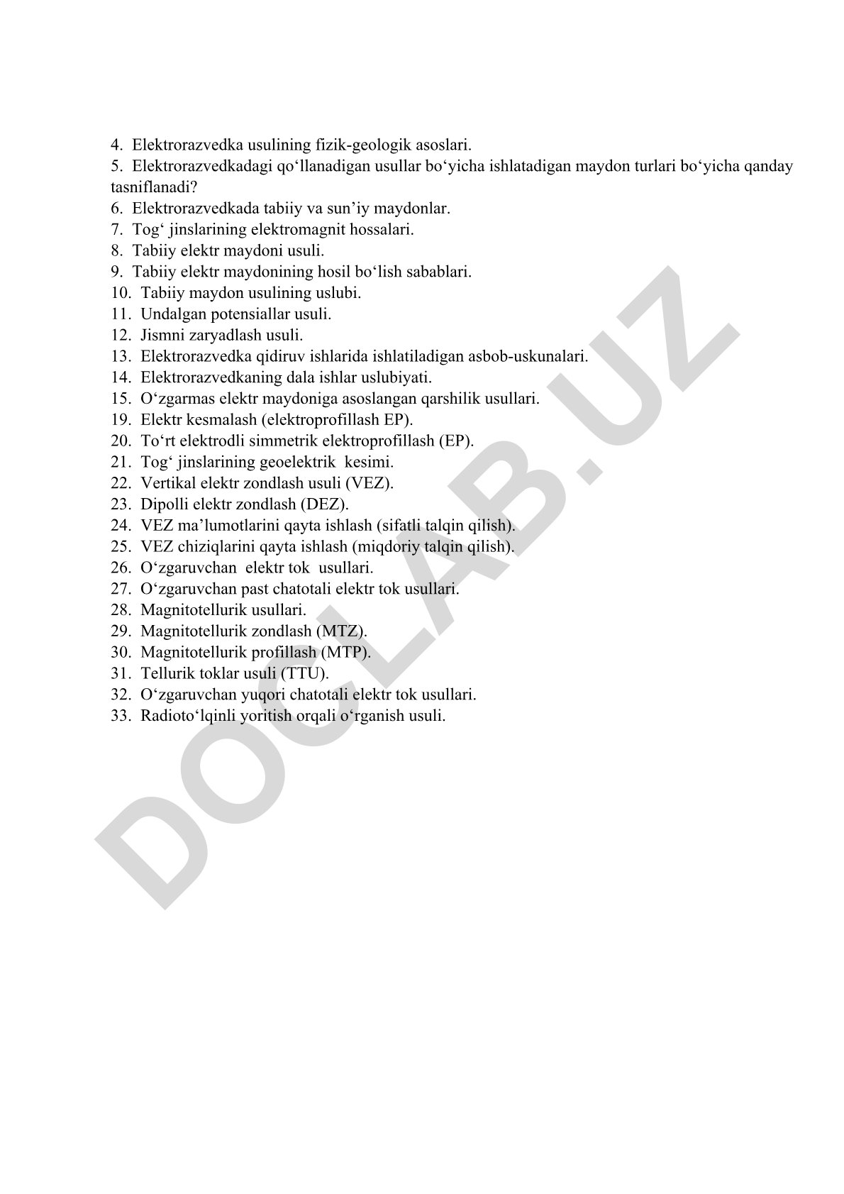 Elektrorazvedka usullari va ularning fizik-geologik asoslari