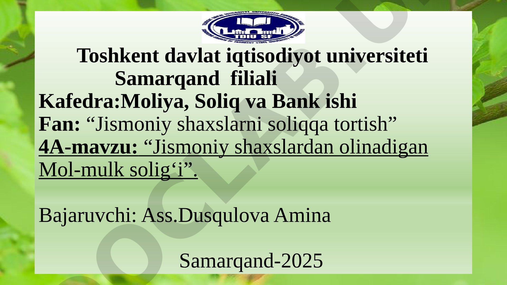 Jismoniy shaxslardan olinadigan Mol-mulk solig‘i
