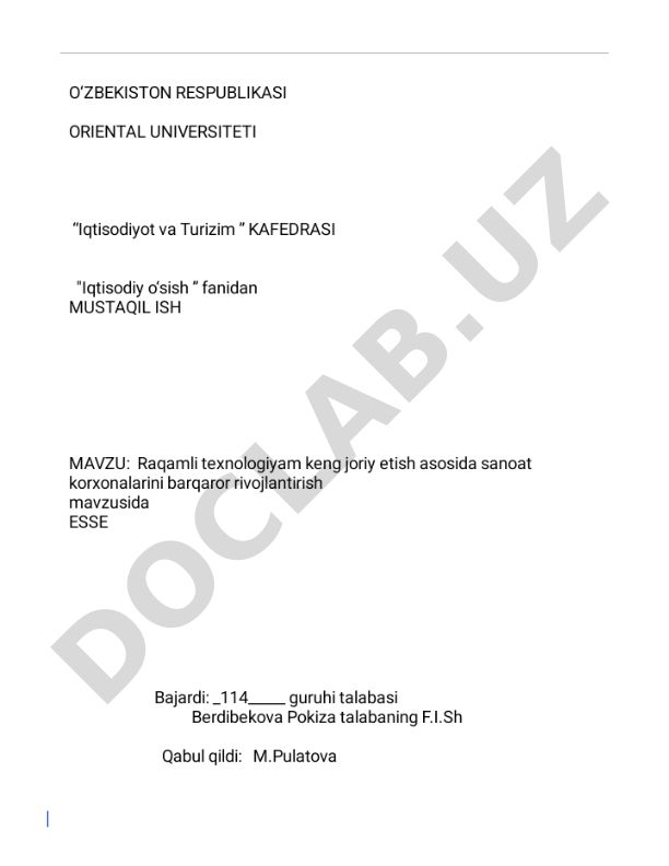Raqamli texnologiyalarni keng joriy etish asosida sanoat korxonalarini barqaror rivojlantirish