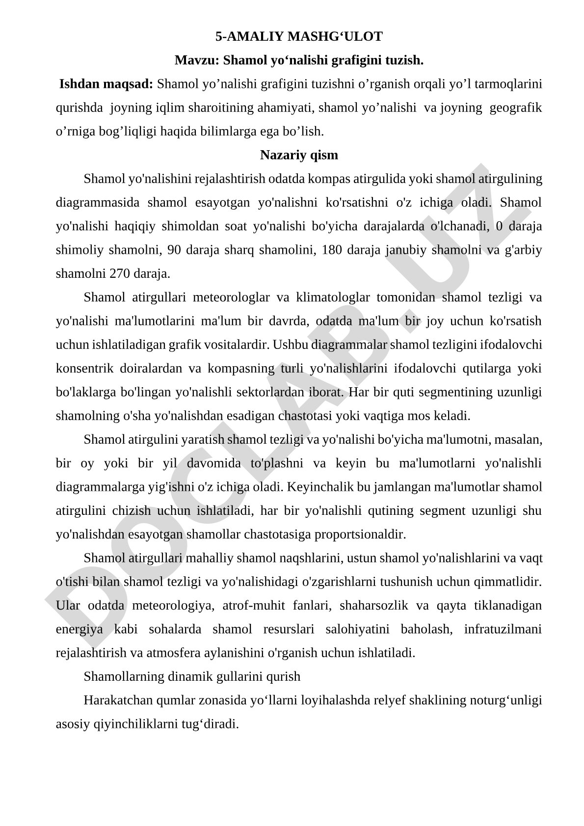 Shamol yo‘nalishi grafigini tuzish