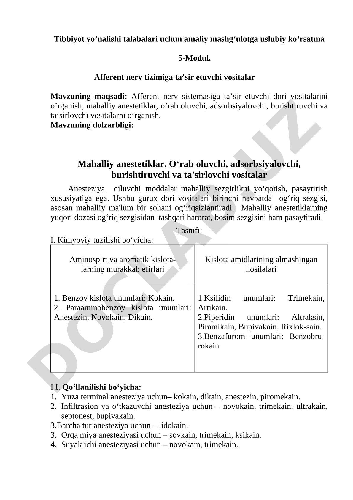 Afferent nerv tizimiga taʼsir etuvchi vositalar