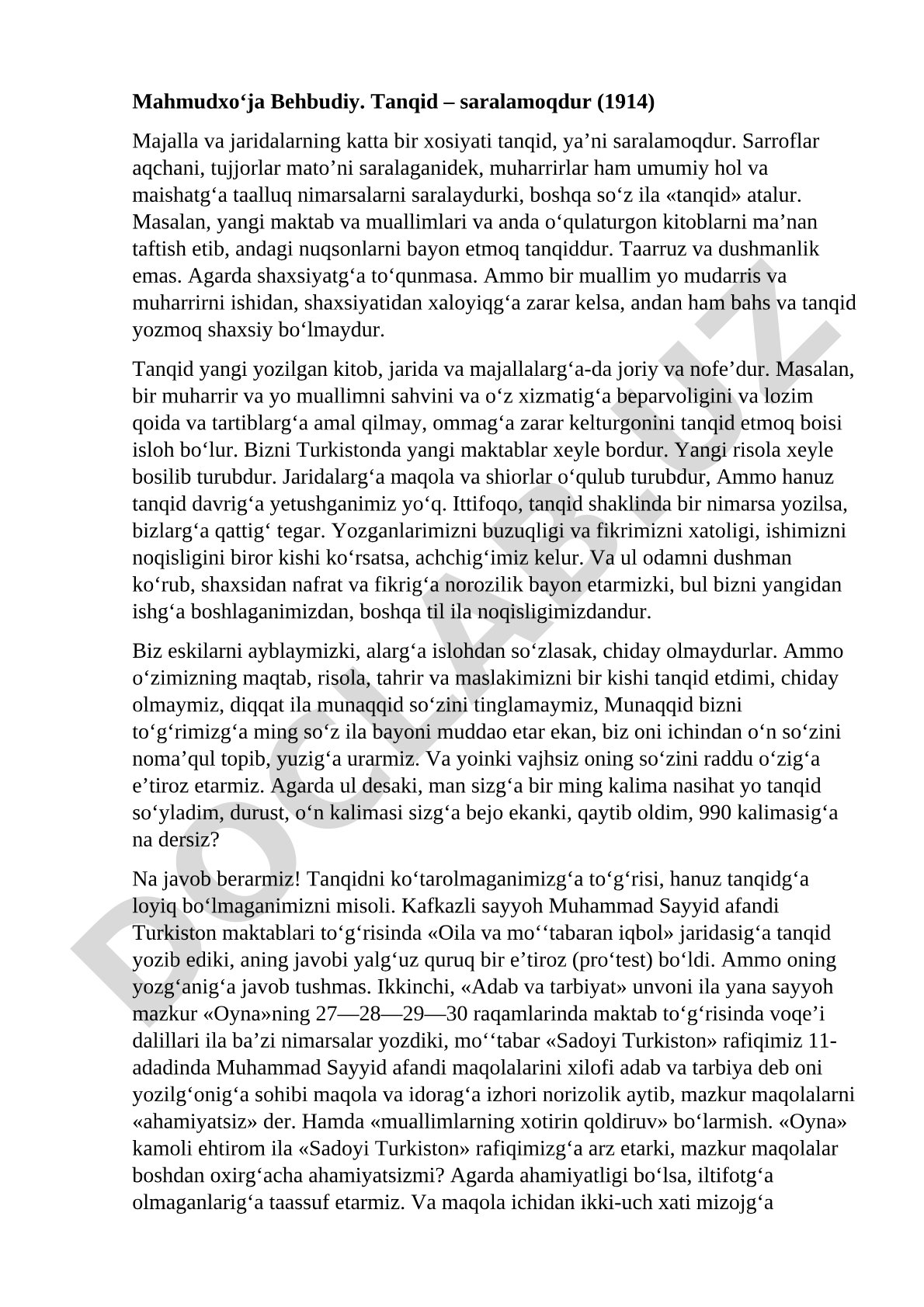 Tanqid – saralamoqdur
