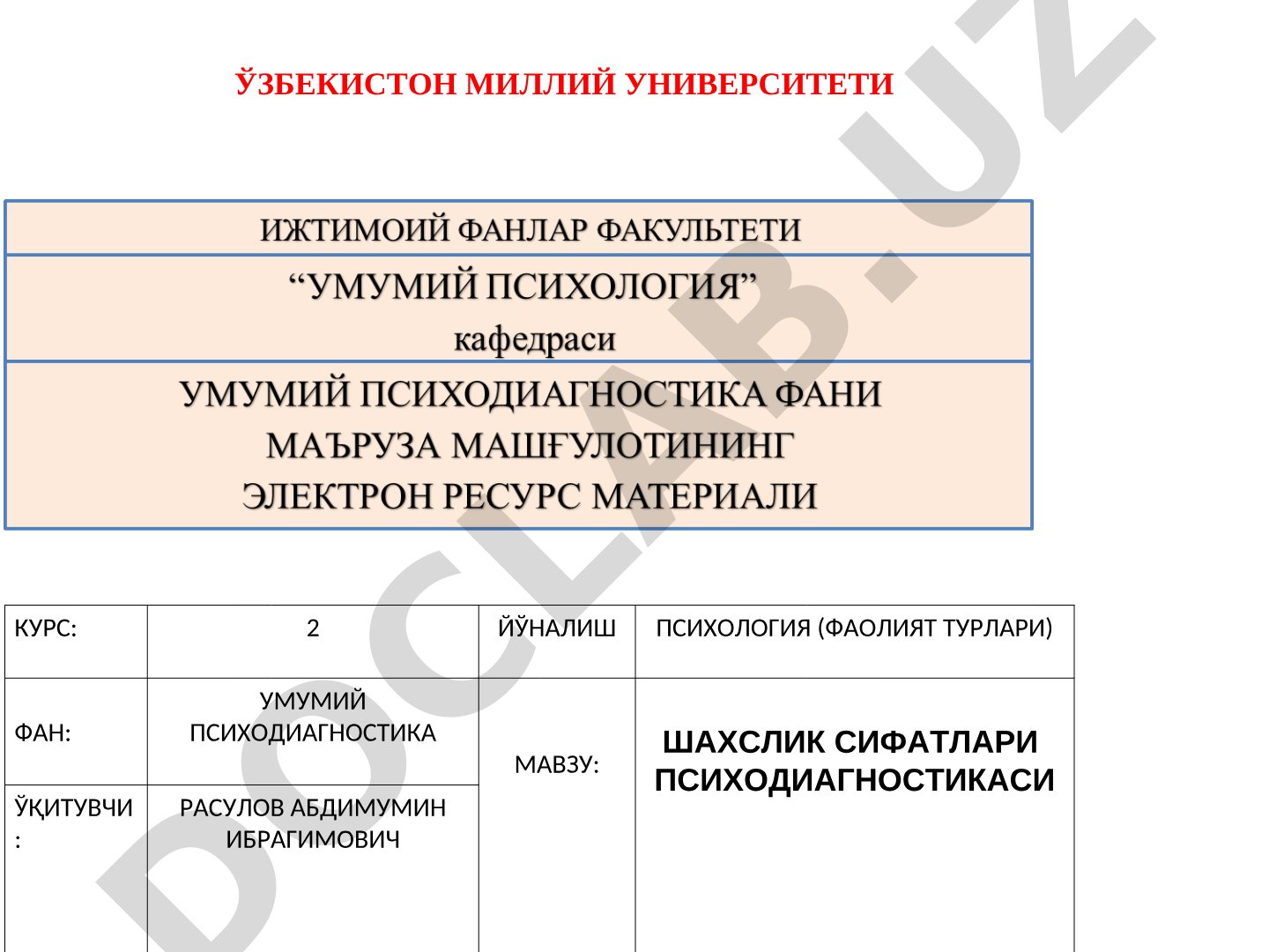 Шахслик сифатлари психодиагностикаси