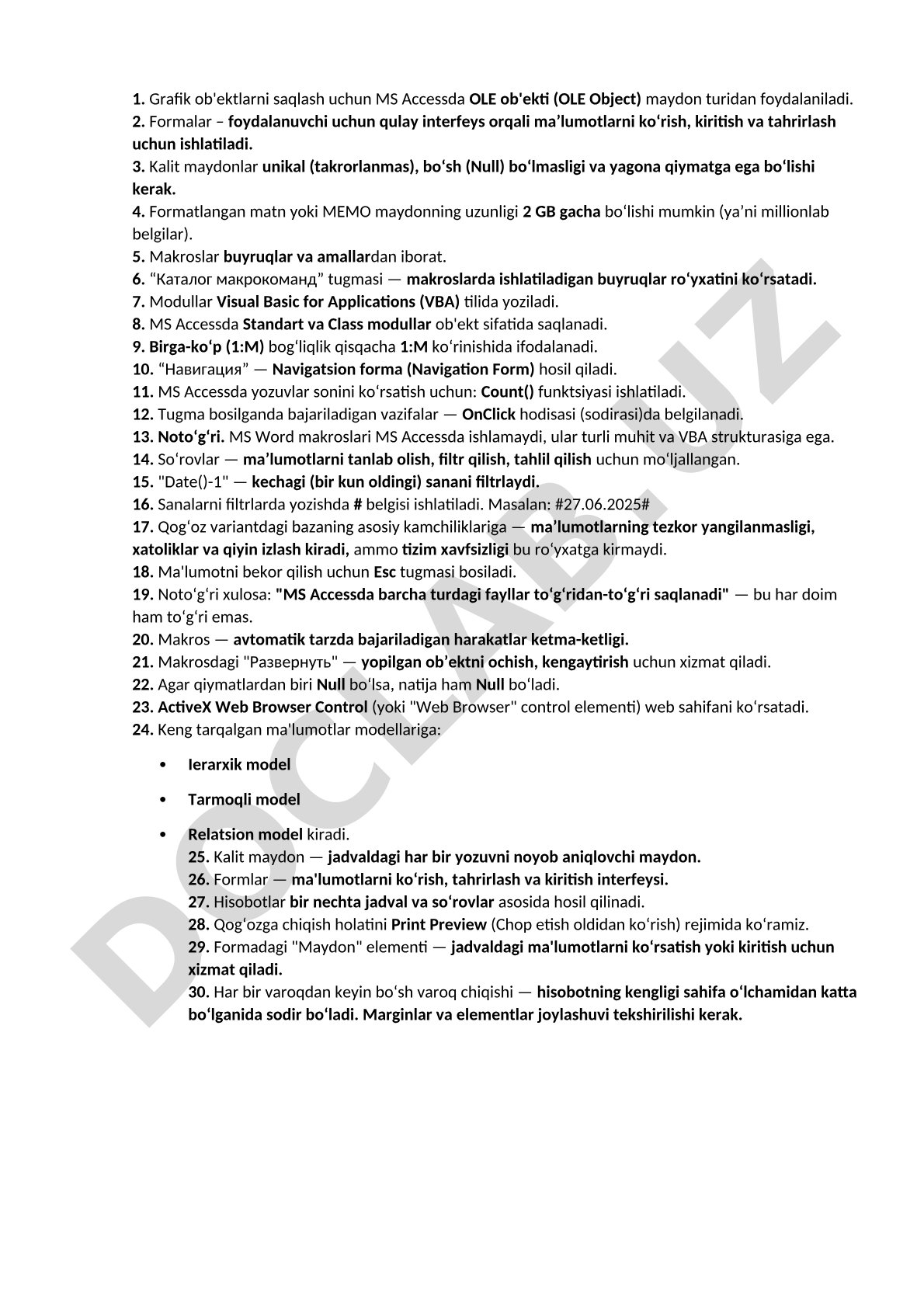 MS Access ma'lumotlar bazasi ob'ektlari