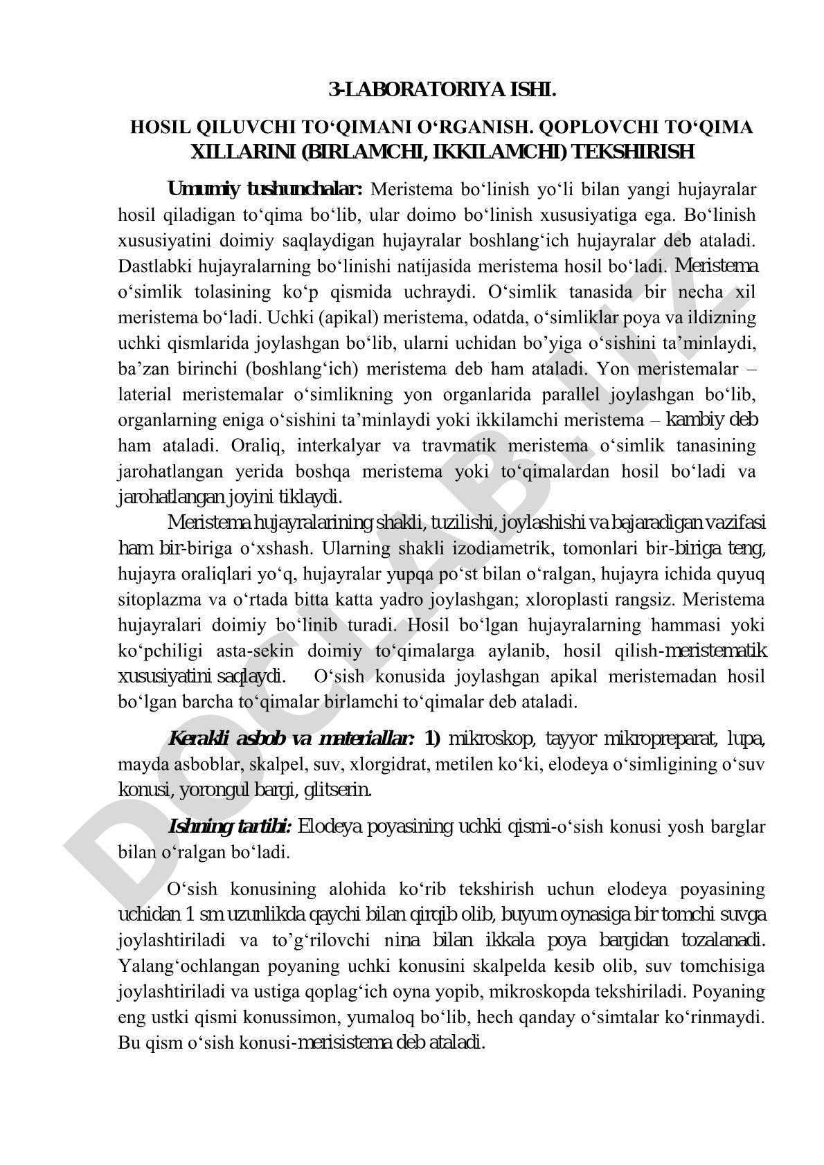 Hosil qiluvchi va qoplovchi to'qimalarni o'rganish