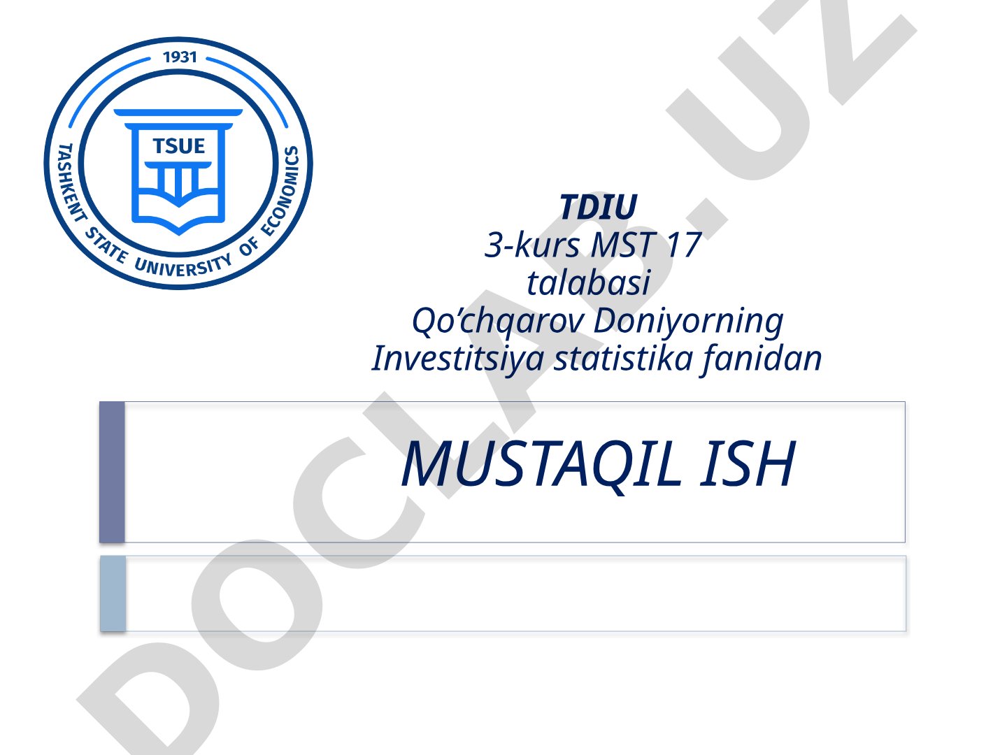 Investitsiya va kapital qo‘yilmalarning statistik tasnifi