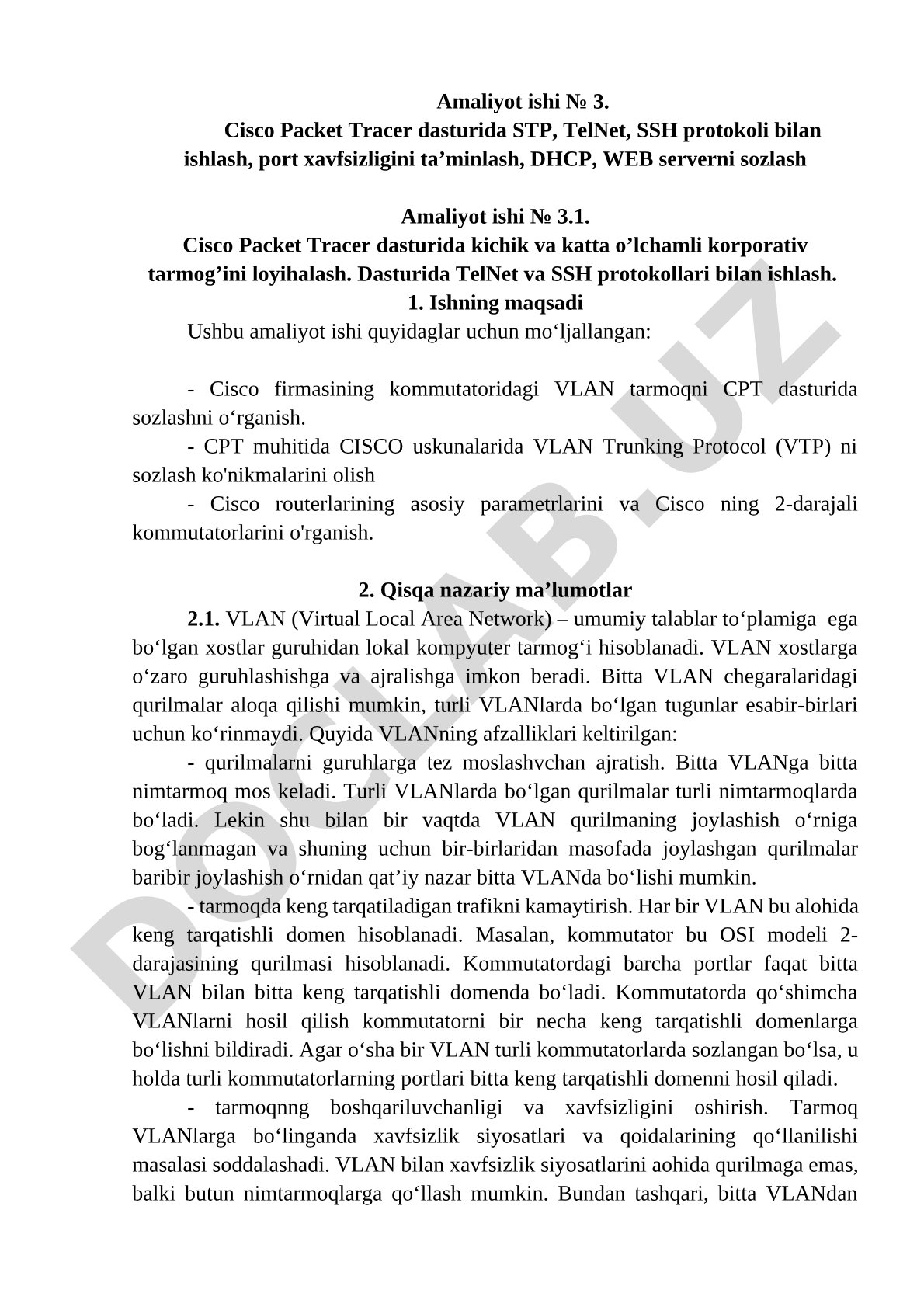 Cisco Packet Tracerda STP, TelNet, SSH, DHCP, WEB, port xavfsizligi