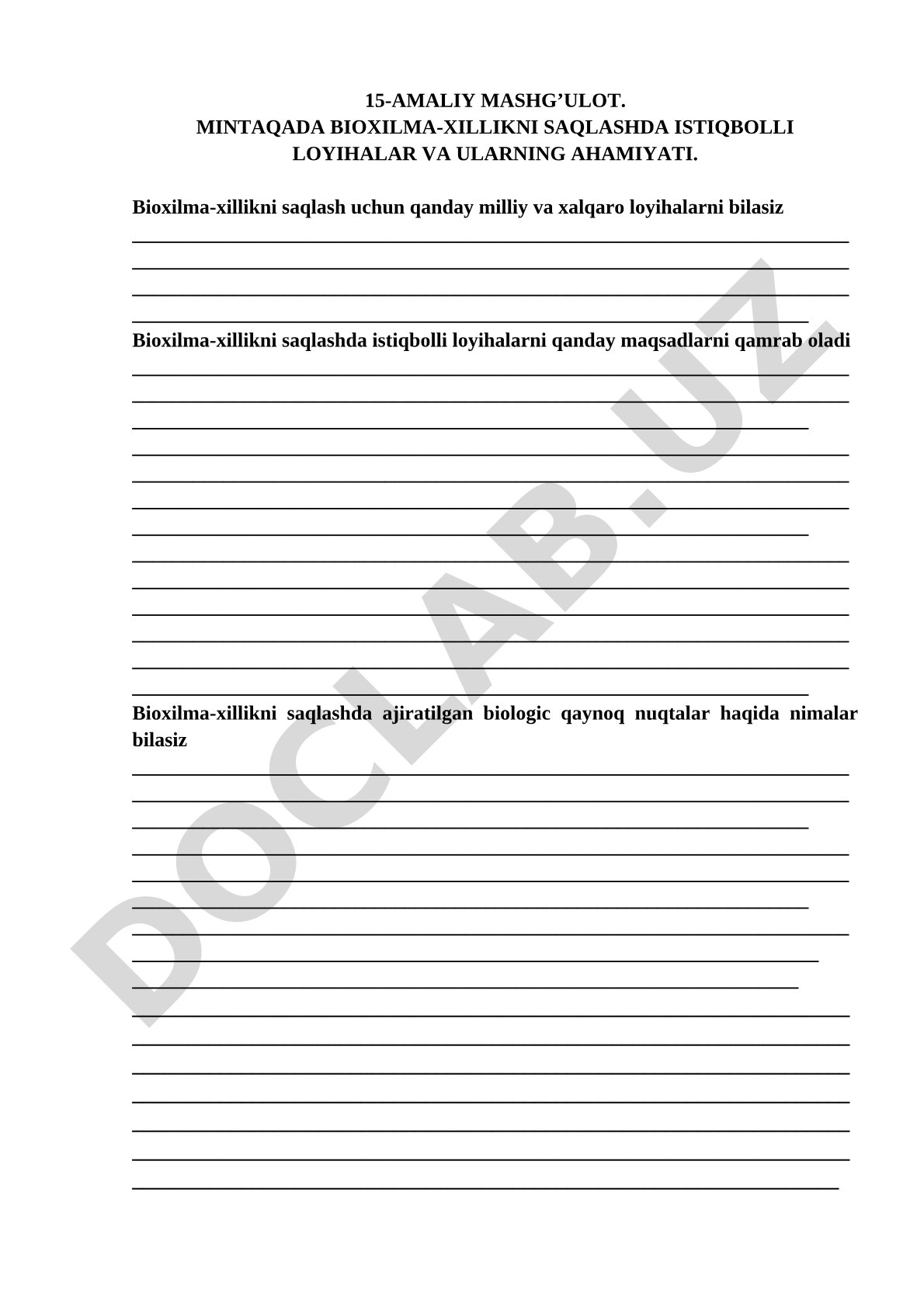 Mintaqada bioxilma-xillikni saqlashda istiqbolli loyihalar va ularning ahamiyati