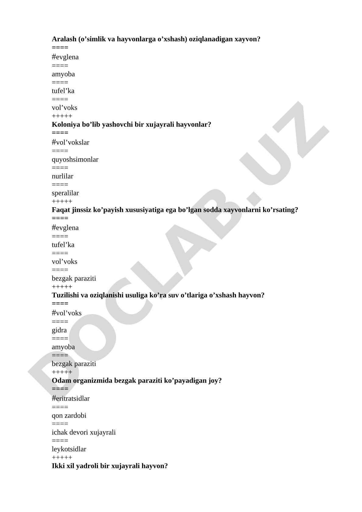 Sodda hayvonlarning xususiyatlari