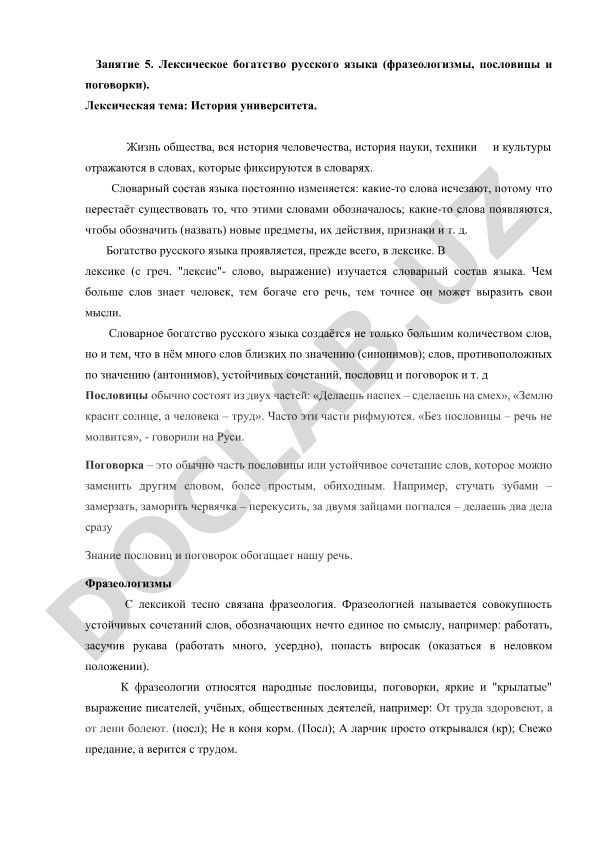 Лексическое богатство русского языка: фразеологизмы, пословицы и поговорки
